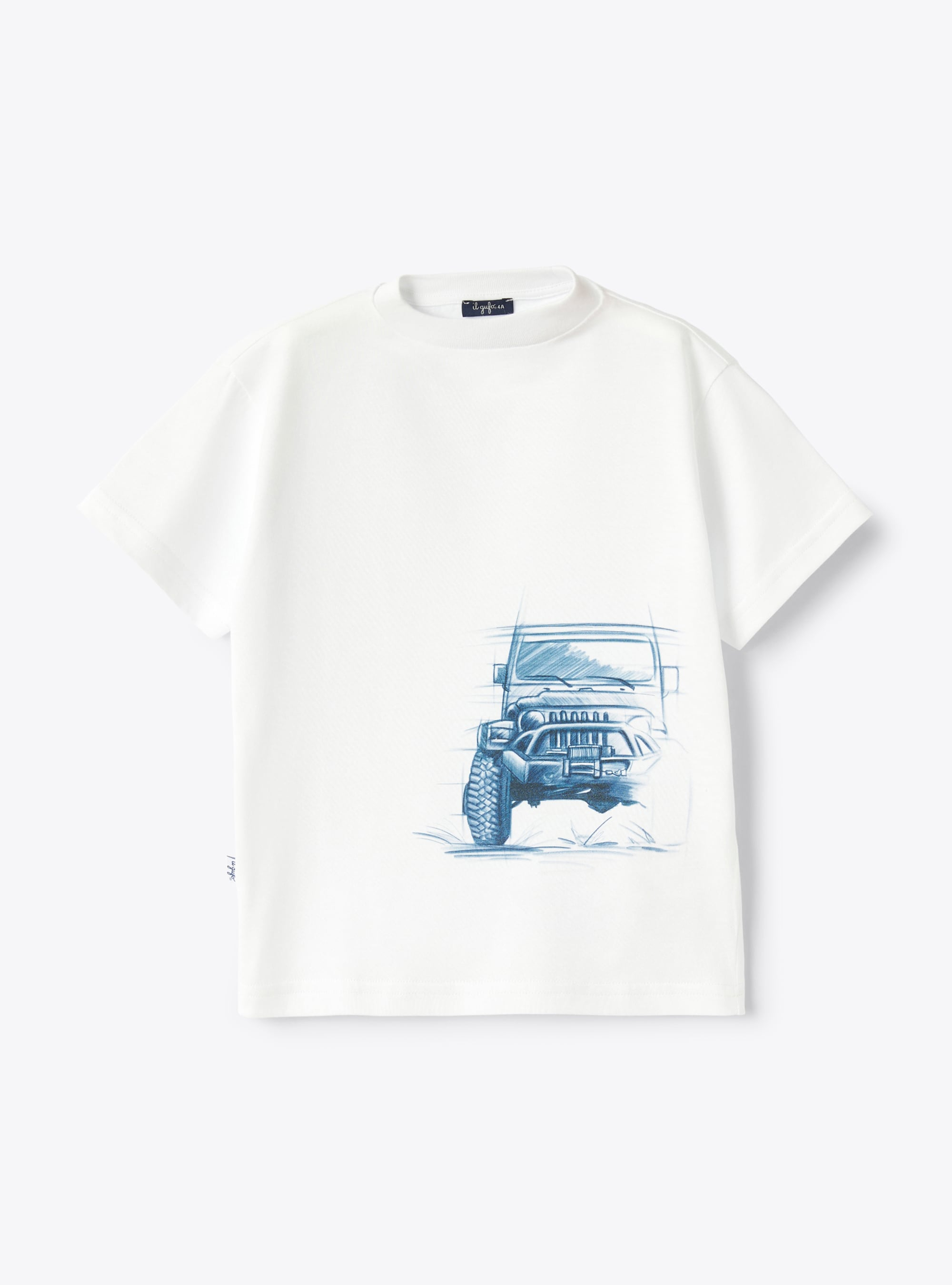 White t-shirt with printed Jeep in blue - Blue | Il Gufo