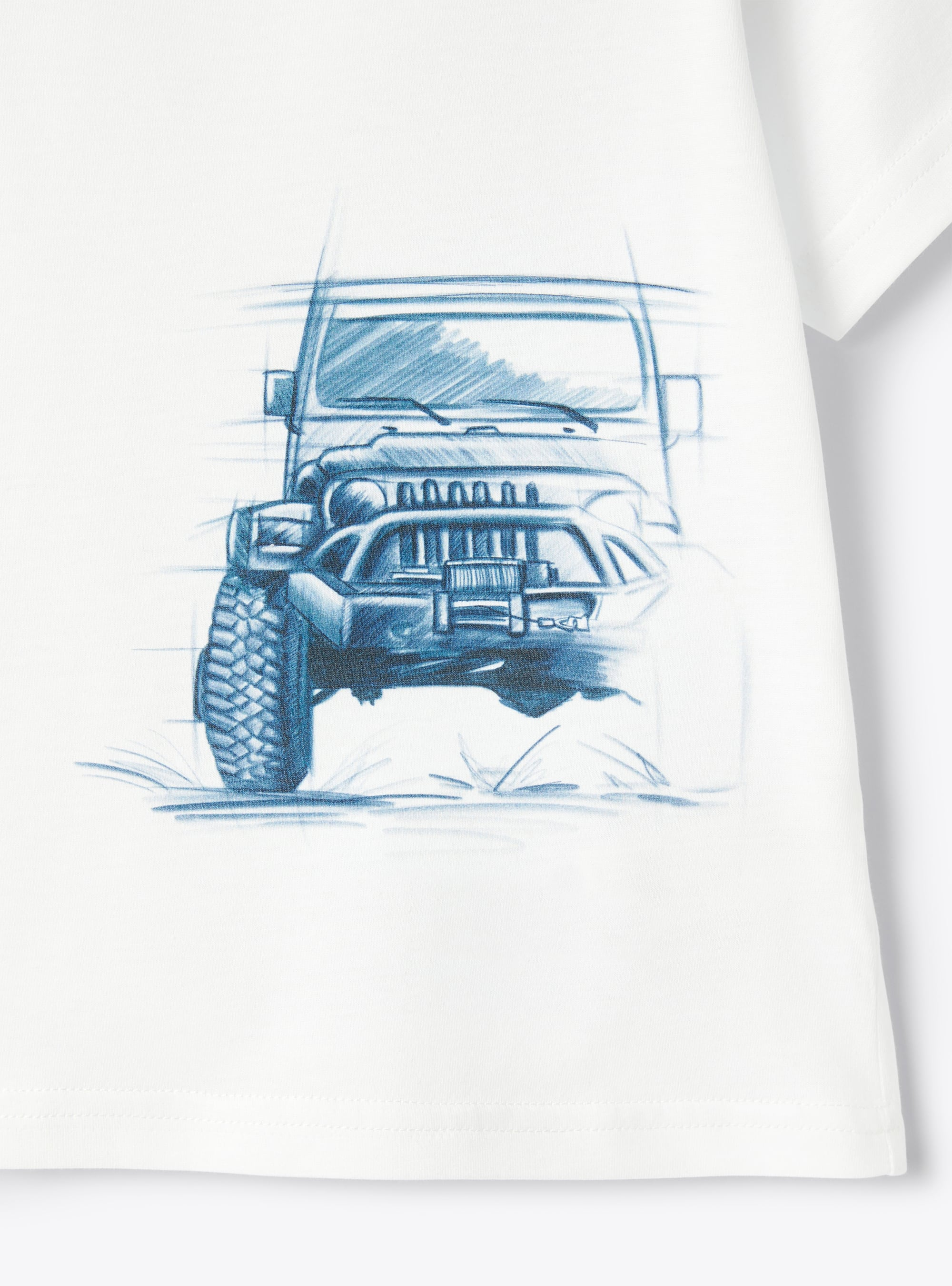 Weißes T-Shirt mit blau aufgedrucktem Jeep - Blau | Il Gufo