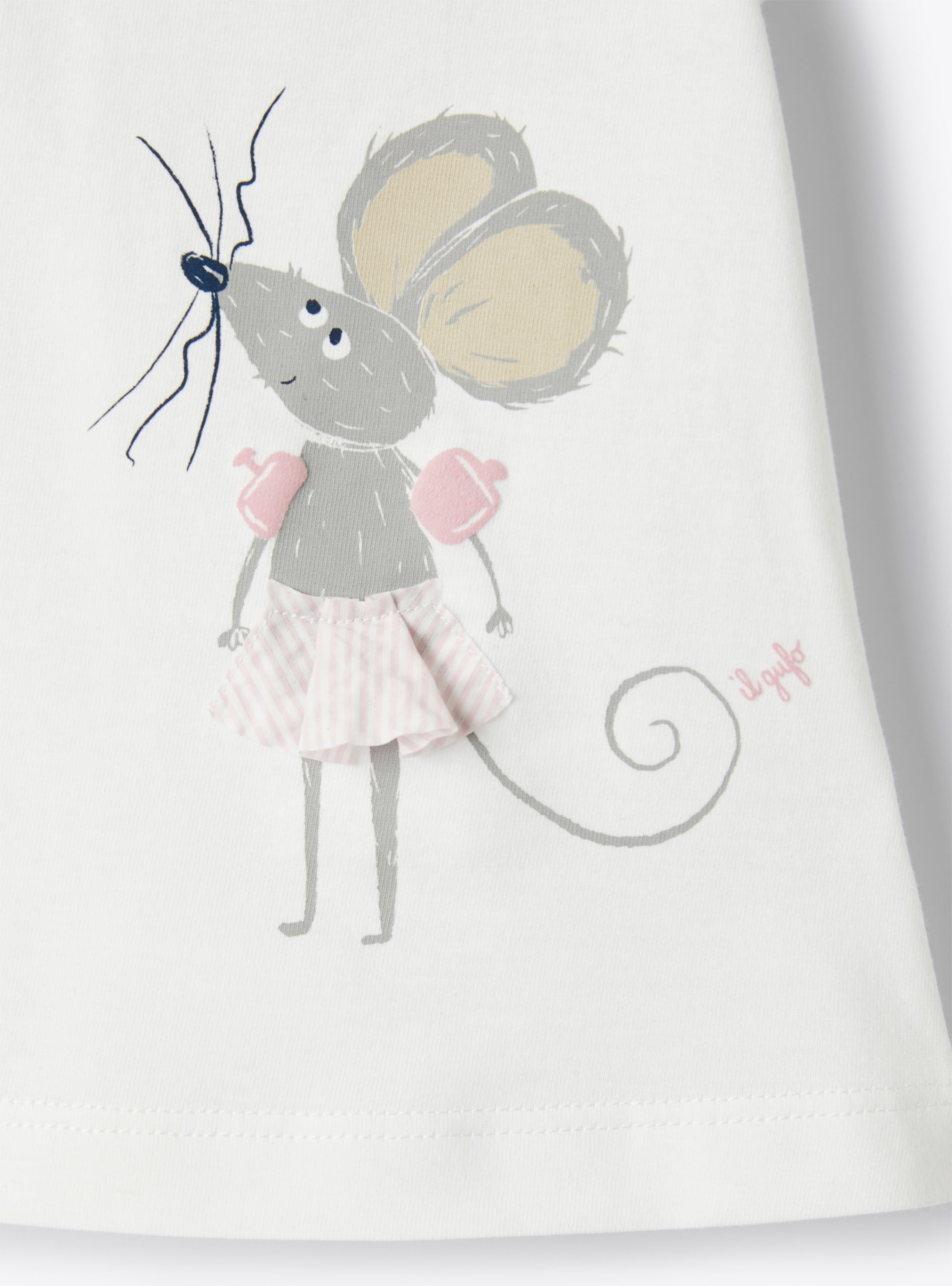 T-shirt da neonata con stampa topolino - Beige | Il Gufo