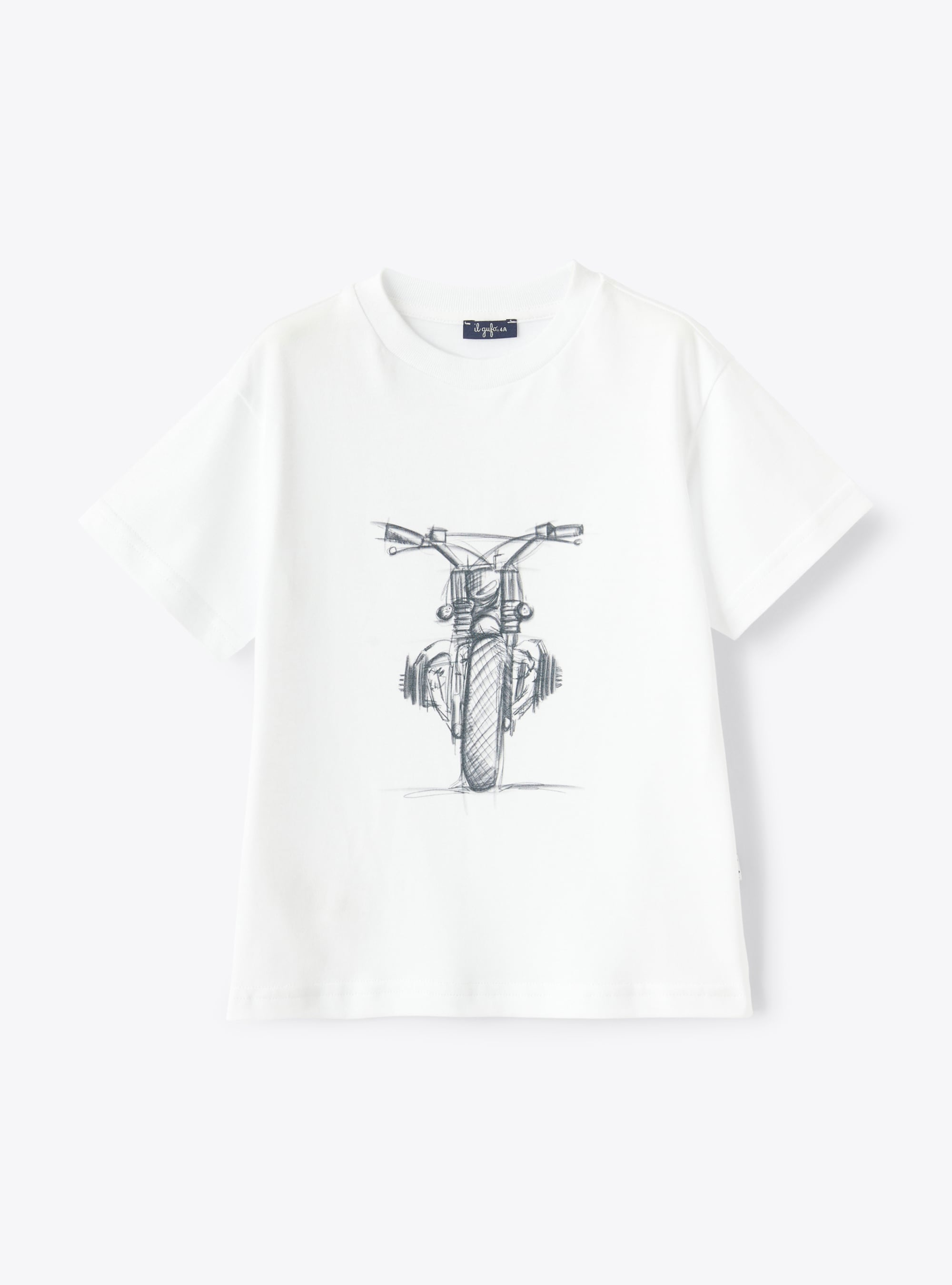 Weißes T-Shirt mit aufgedrucktem dunkelgrauem Motorrad - T-shirts - Il Gufo