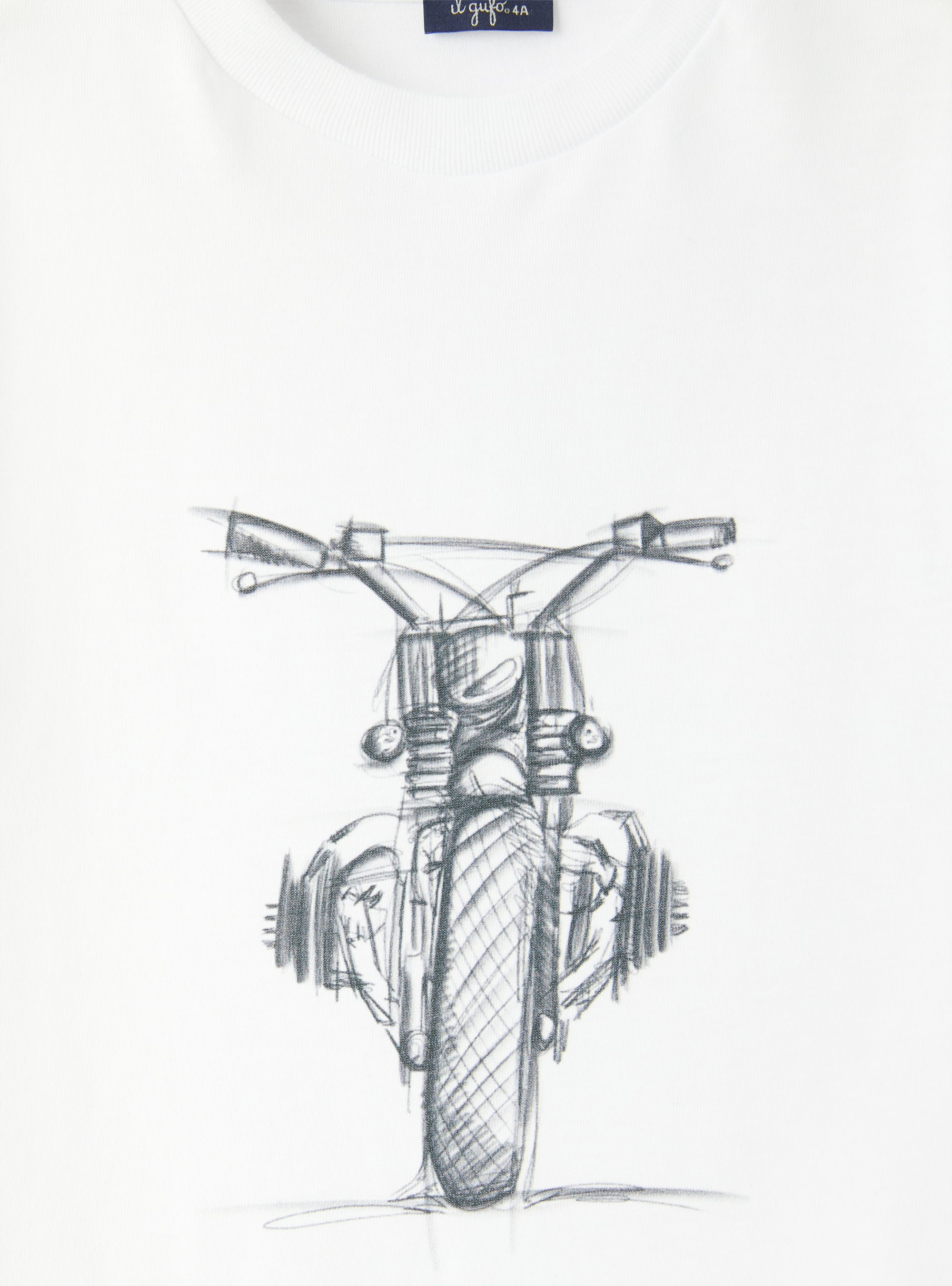 Weißes T-Shirt mit aufgedrucktem dunkelgrauem Motorrad - Weiss | Il Gufo