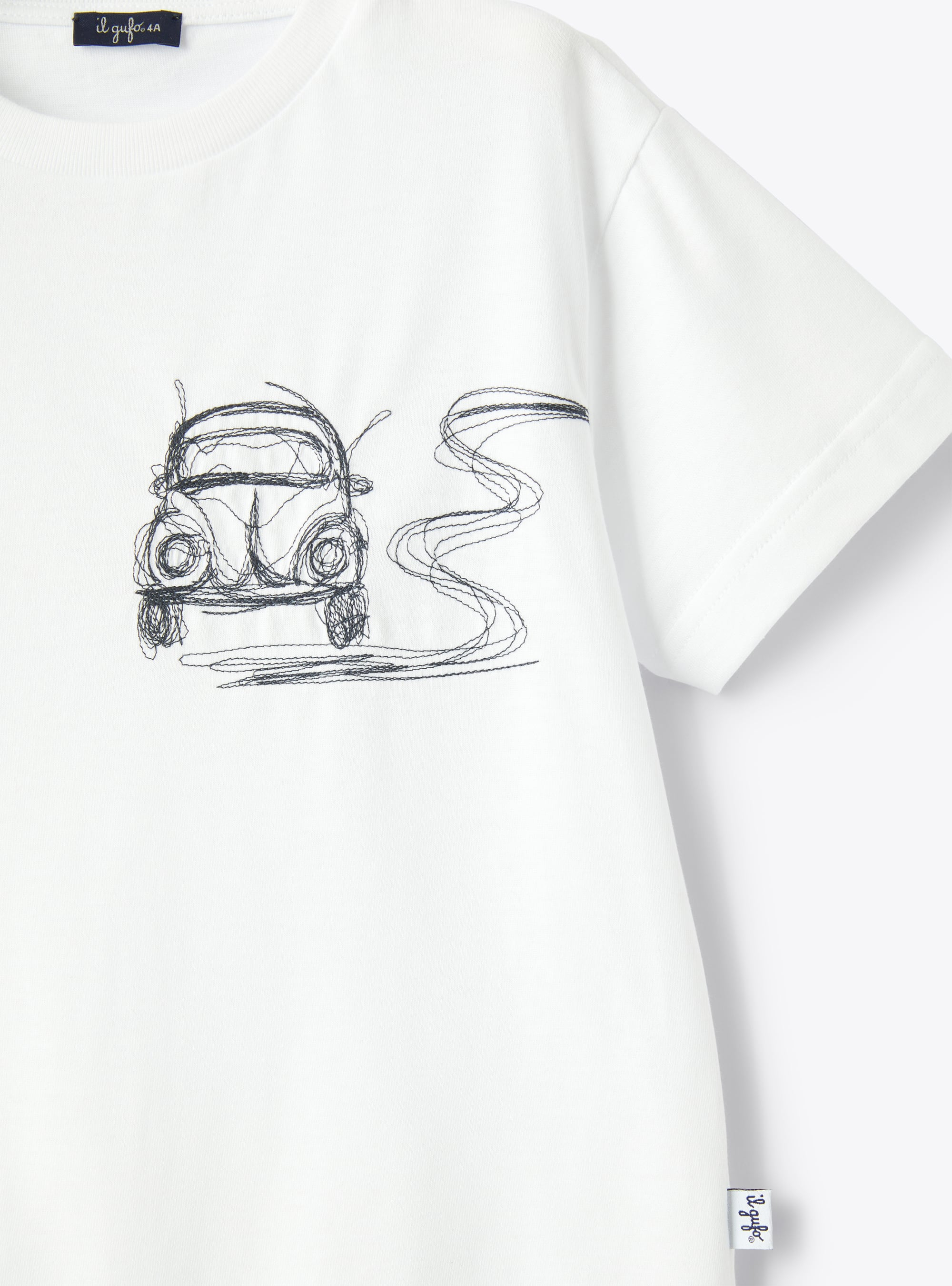 T-shirt blanc avec broderie voiture bleue - Bleu | Il Gufo