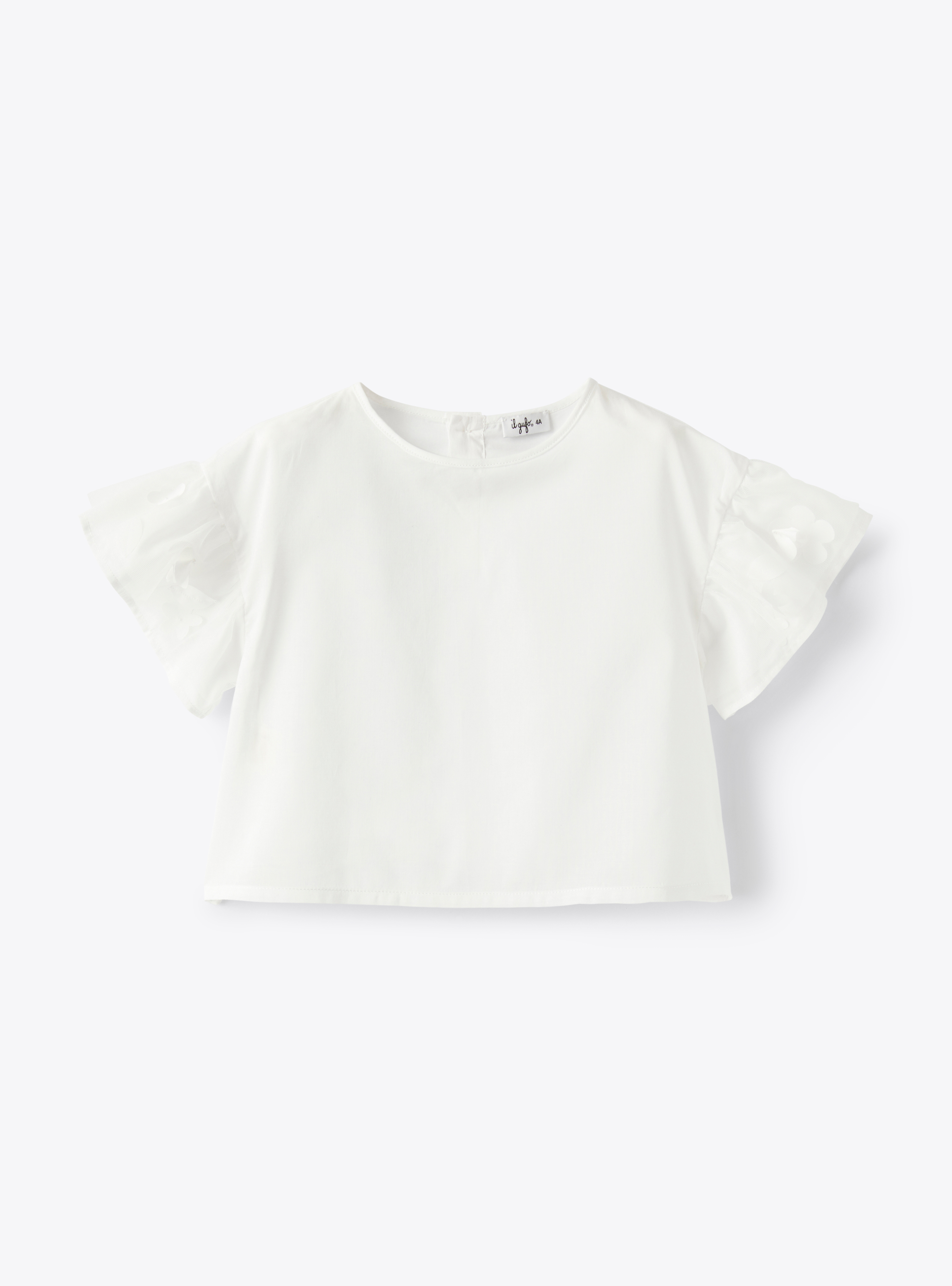 Top bianco con maniche ricamate  - T-shirt - Il Gufo