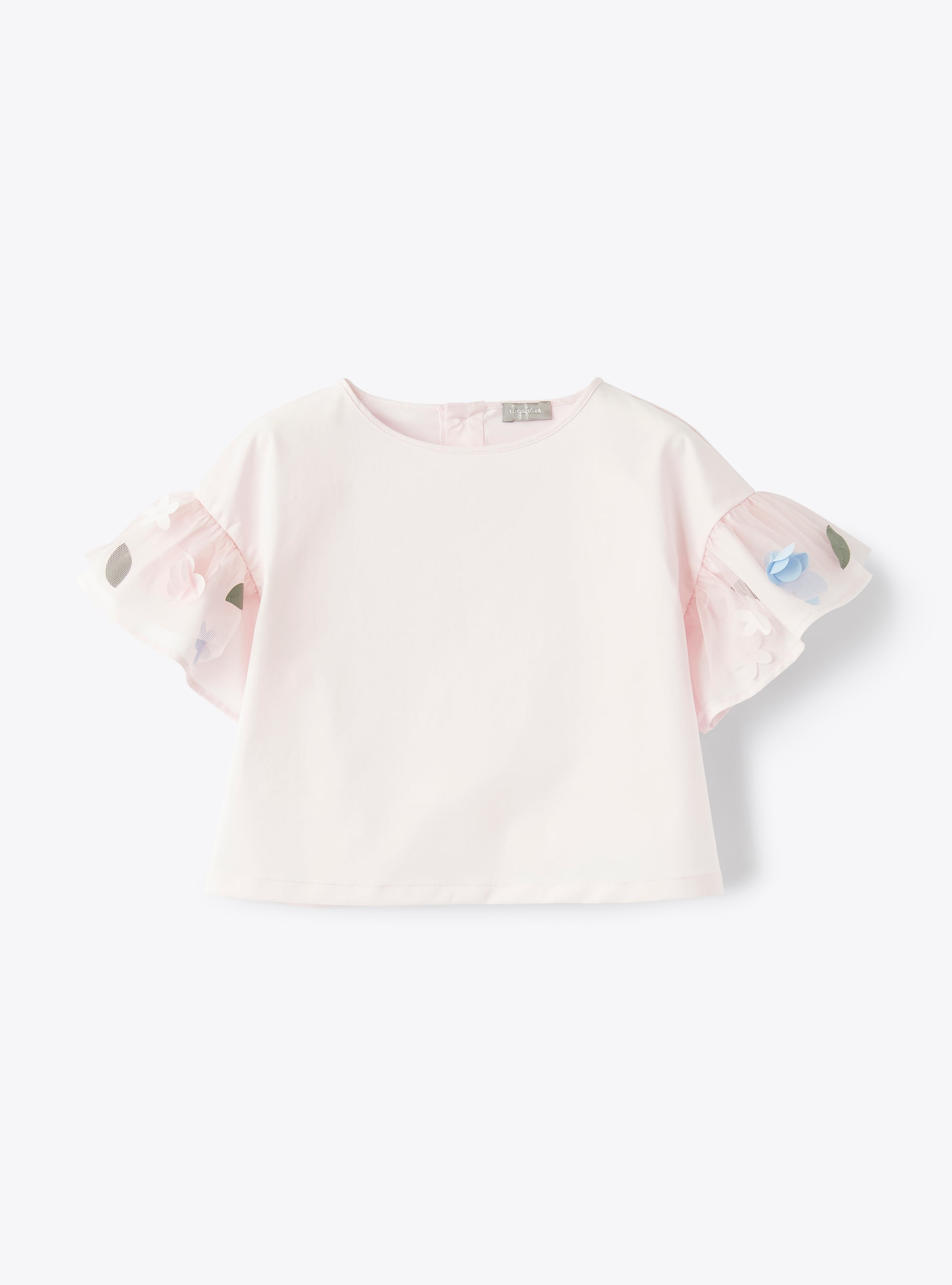 Pearl-pink top with embroidered sleeves  - Pink | Il Gufo