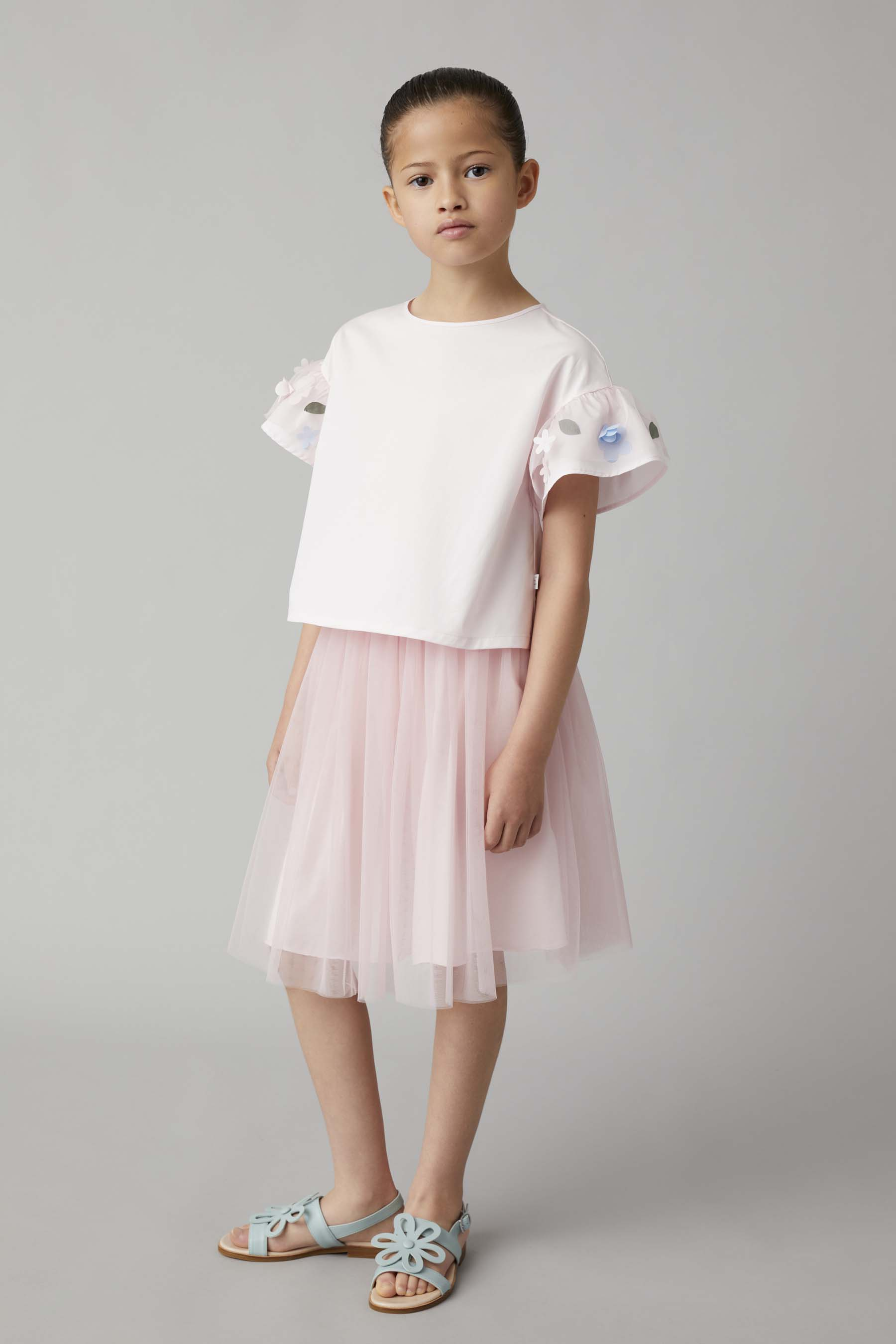 Pearl-pink top with embroidered sleeves  - Pink | Il Gufo