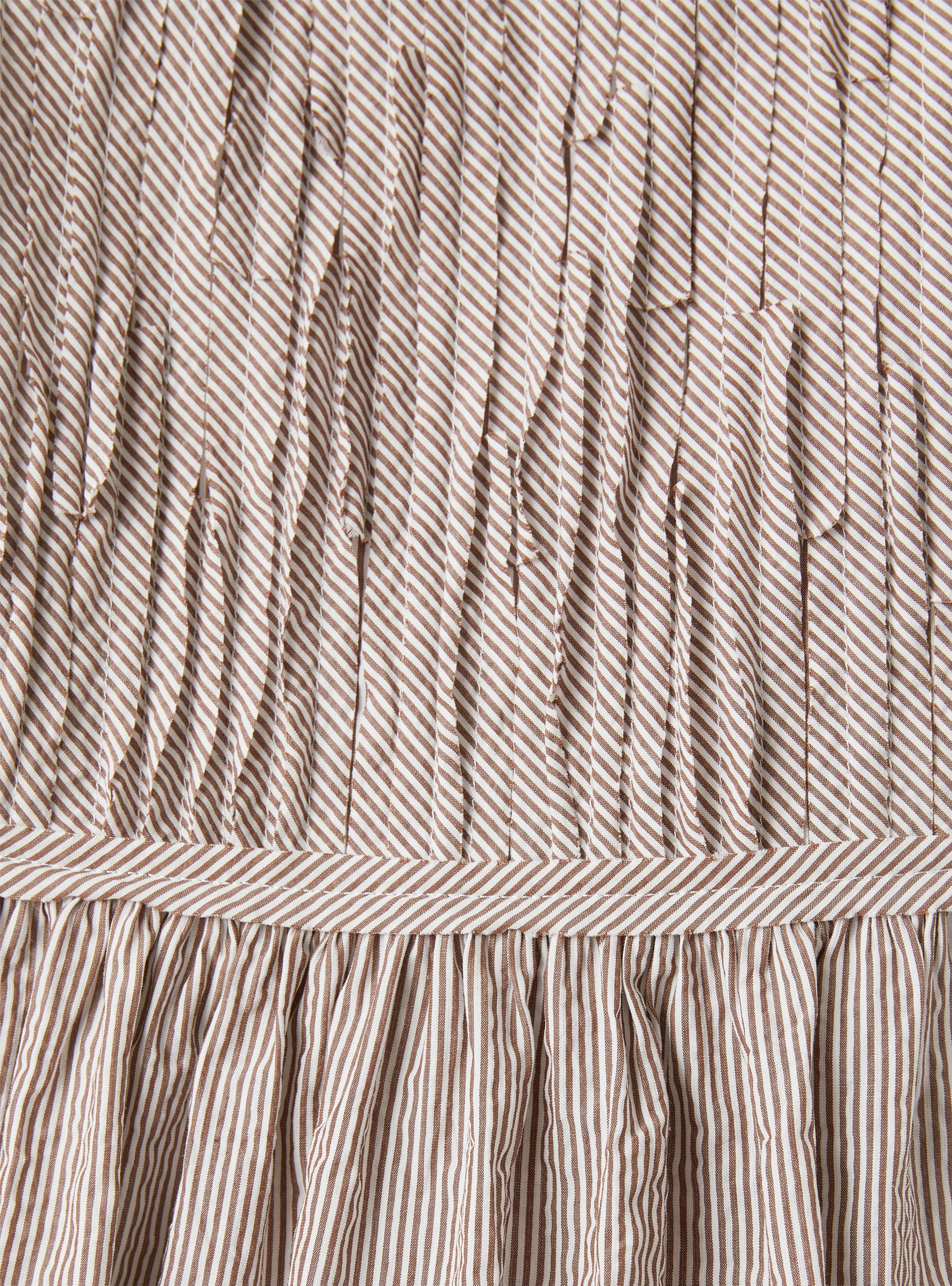Sleeveless dress in brown-&-white-striped seersucker - Brown | Il Gufo