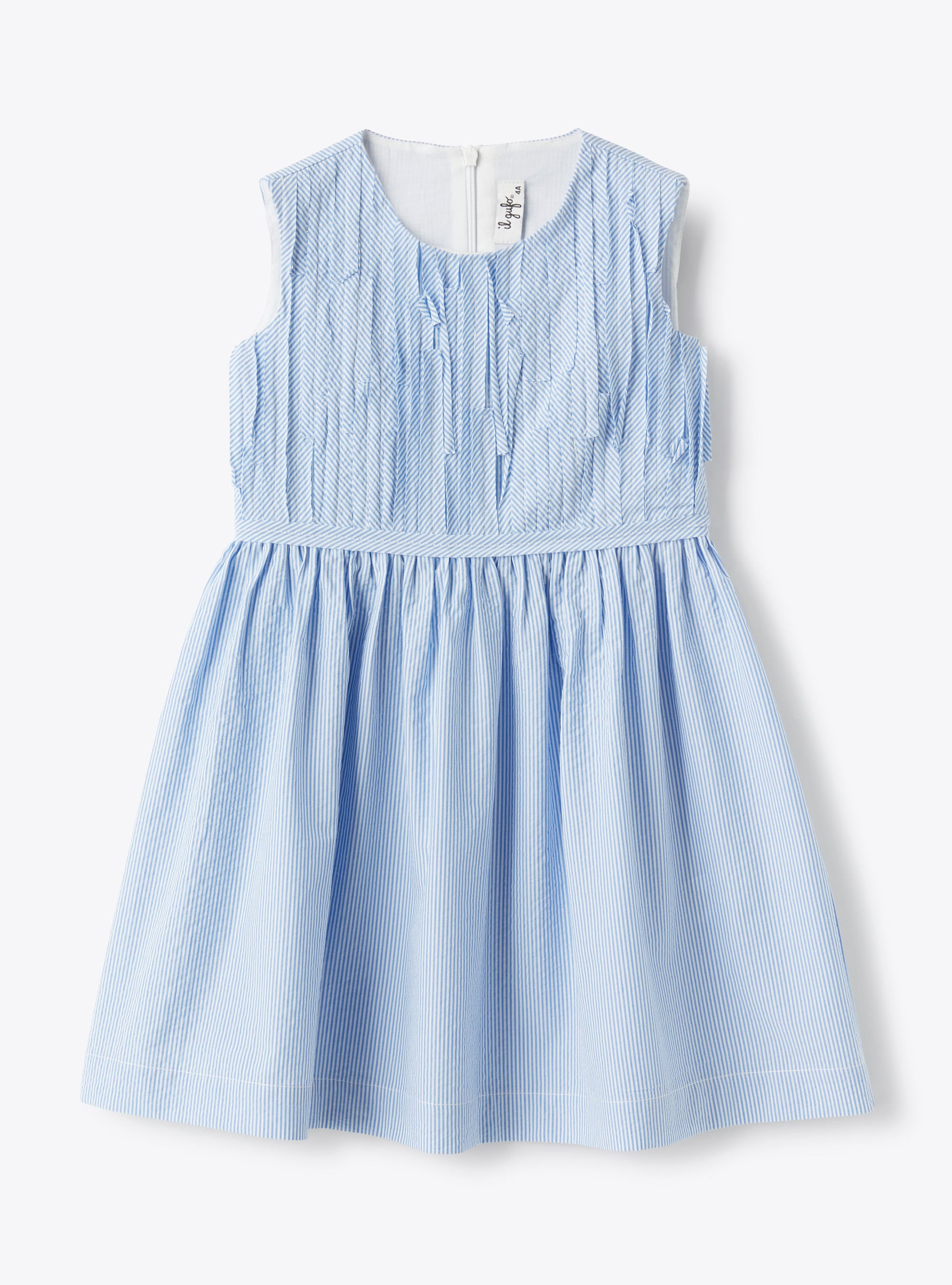 Sleeveless dress in blue-&-white-striped seersucker - Dresses - Il Gufo