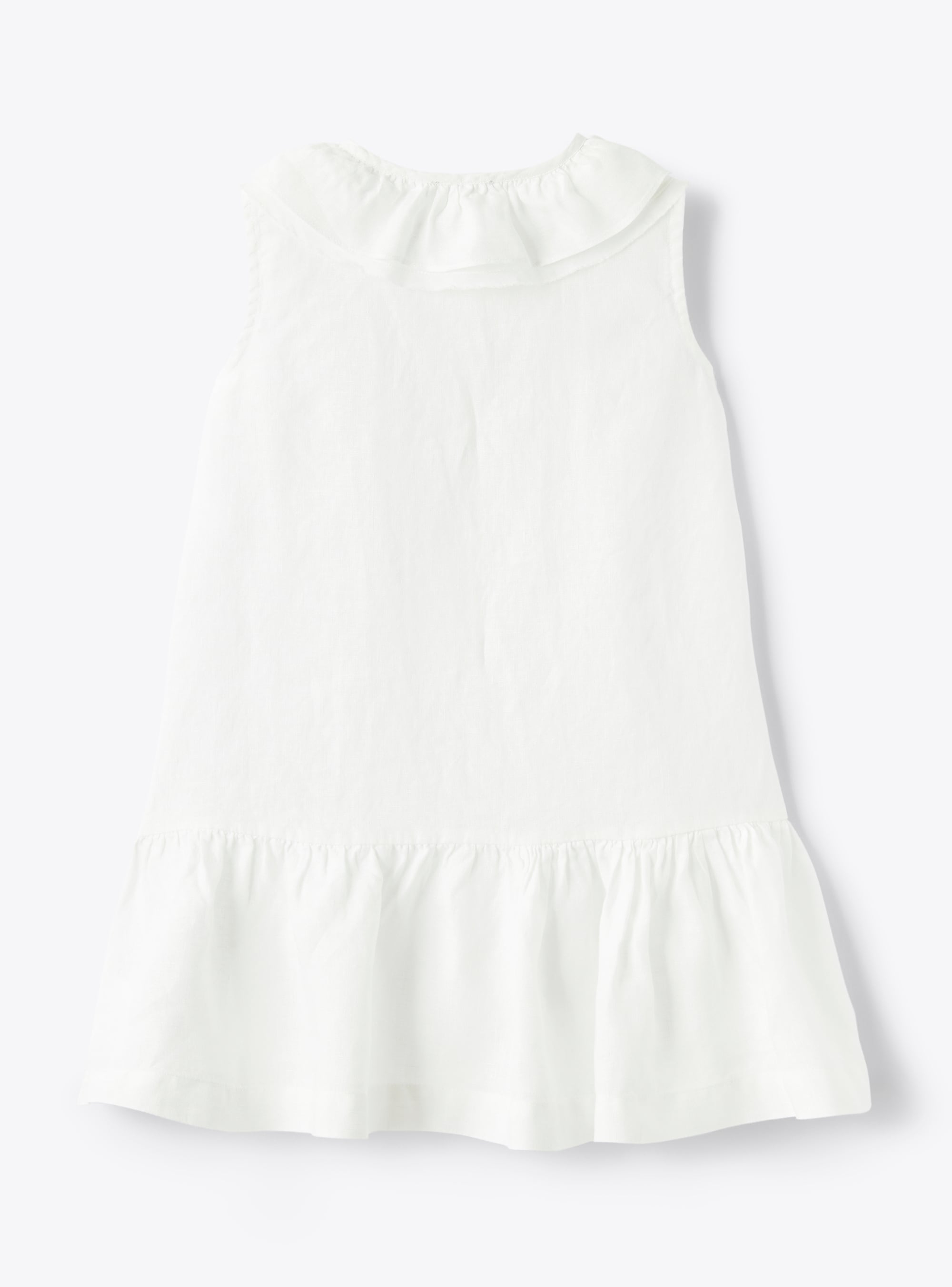 White-linen dress with ruffle around neck - White | Il Gufo