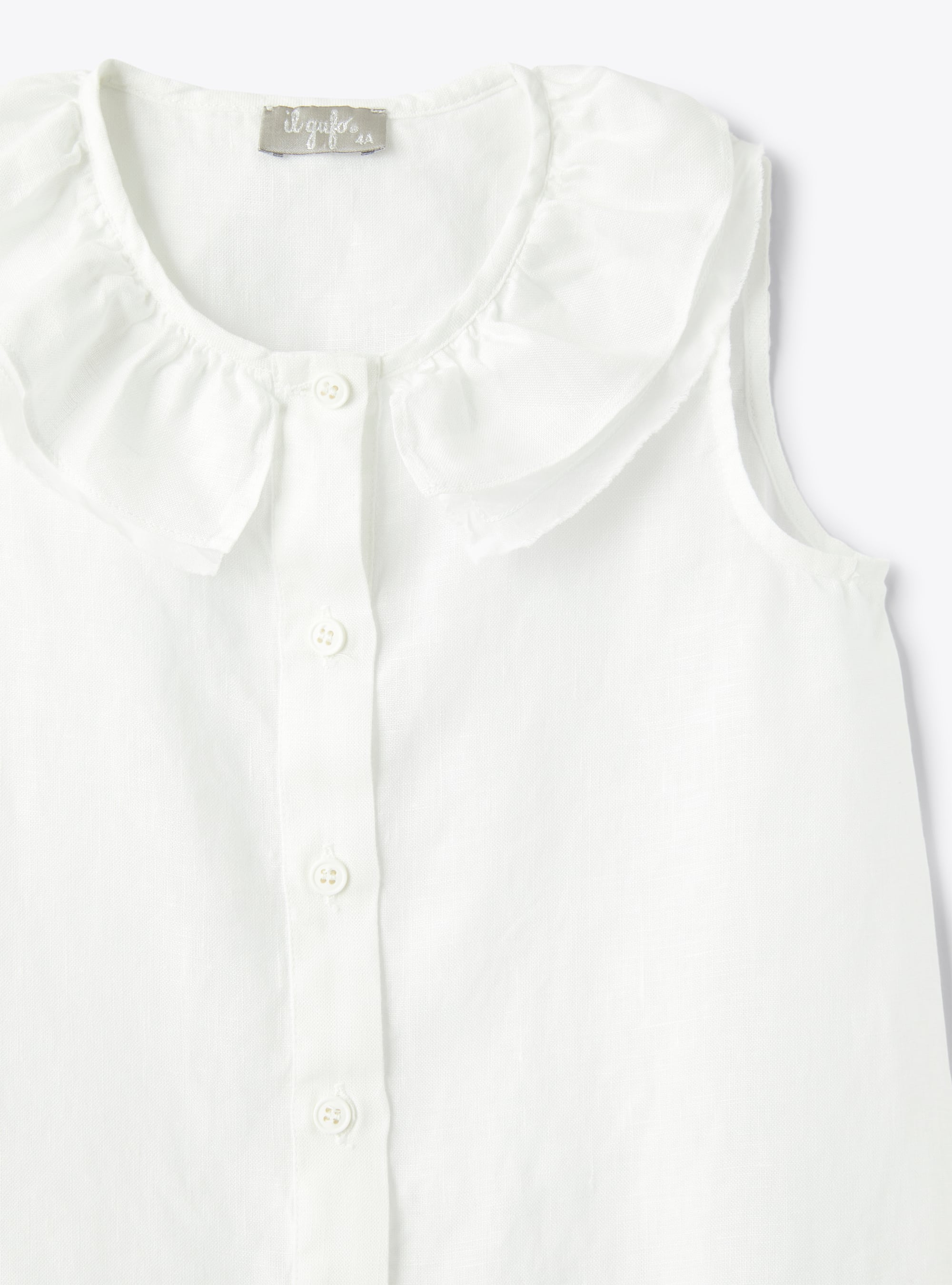Vestito in lino bianco con collo volant - Bianco | Il Gufo