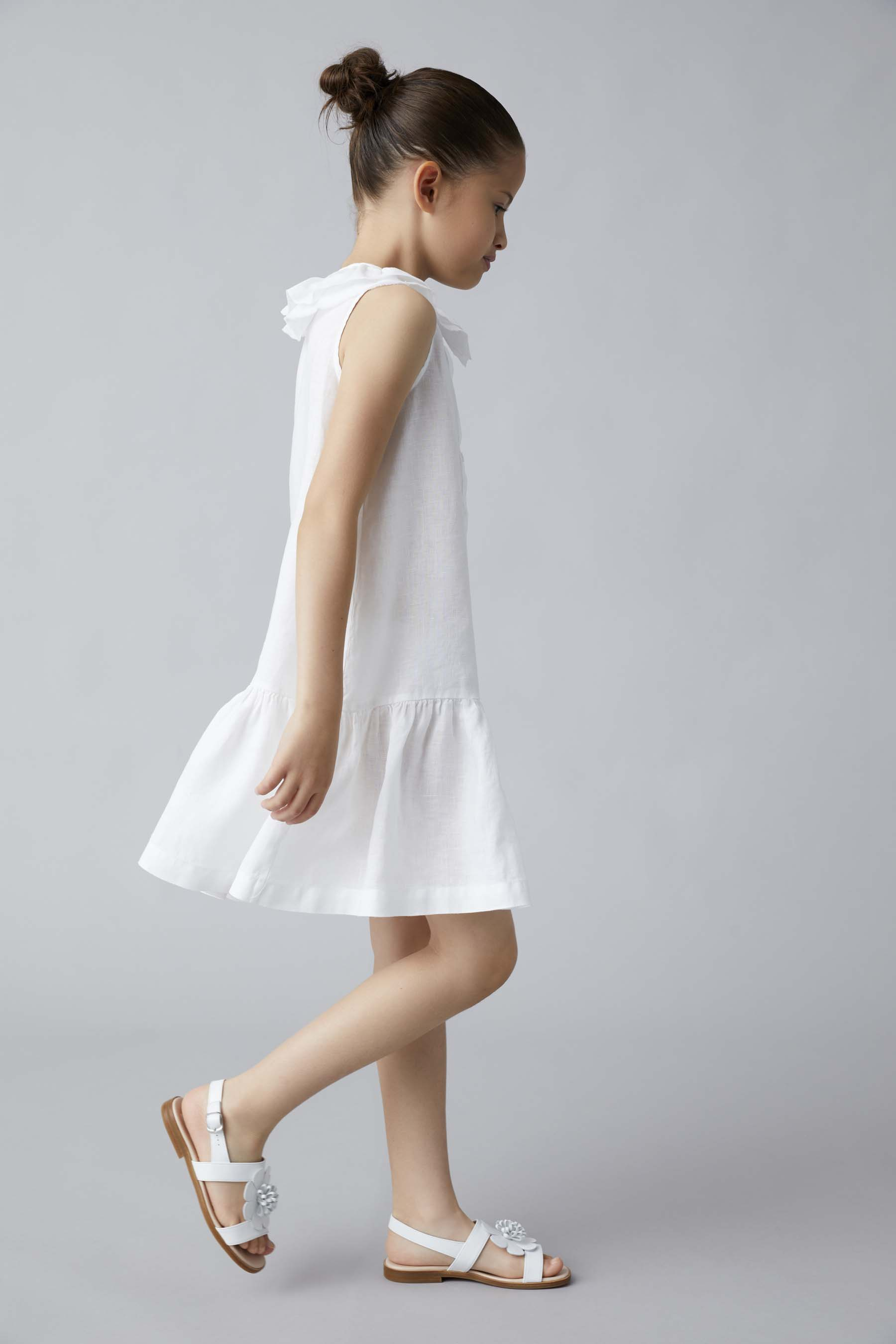 Белое льняное платье с оборками на горловине - БЕЛЫЙ | Il Gufo