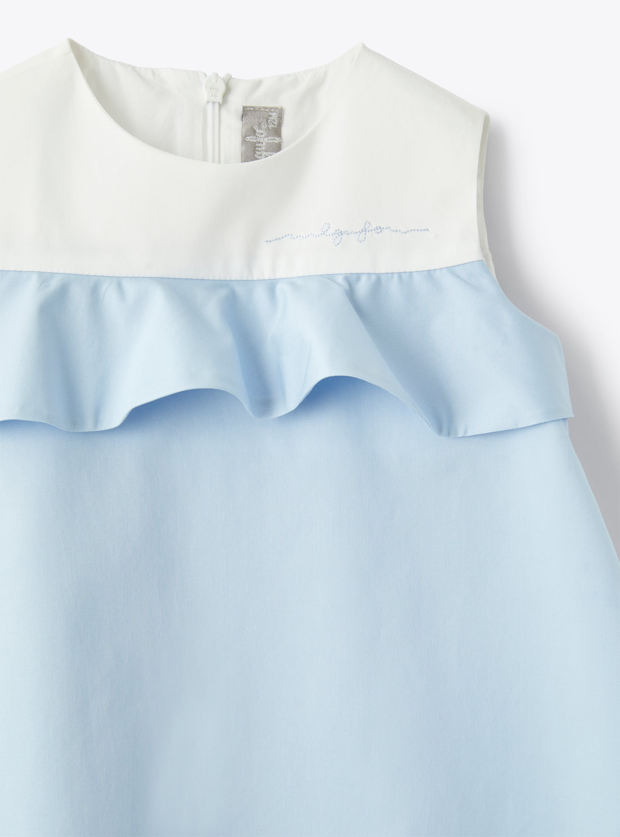 Dress for baby girls in stretch poplin - Light blue | Il Gufo