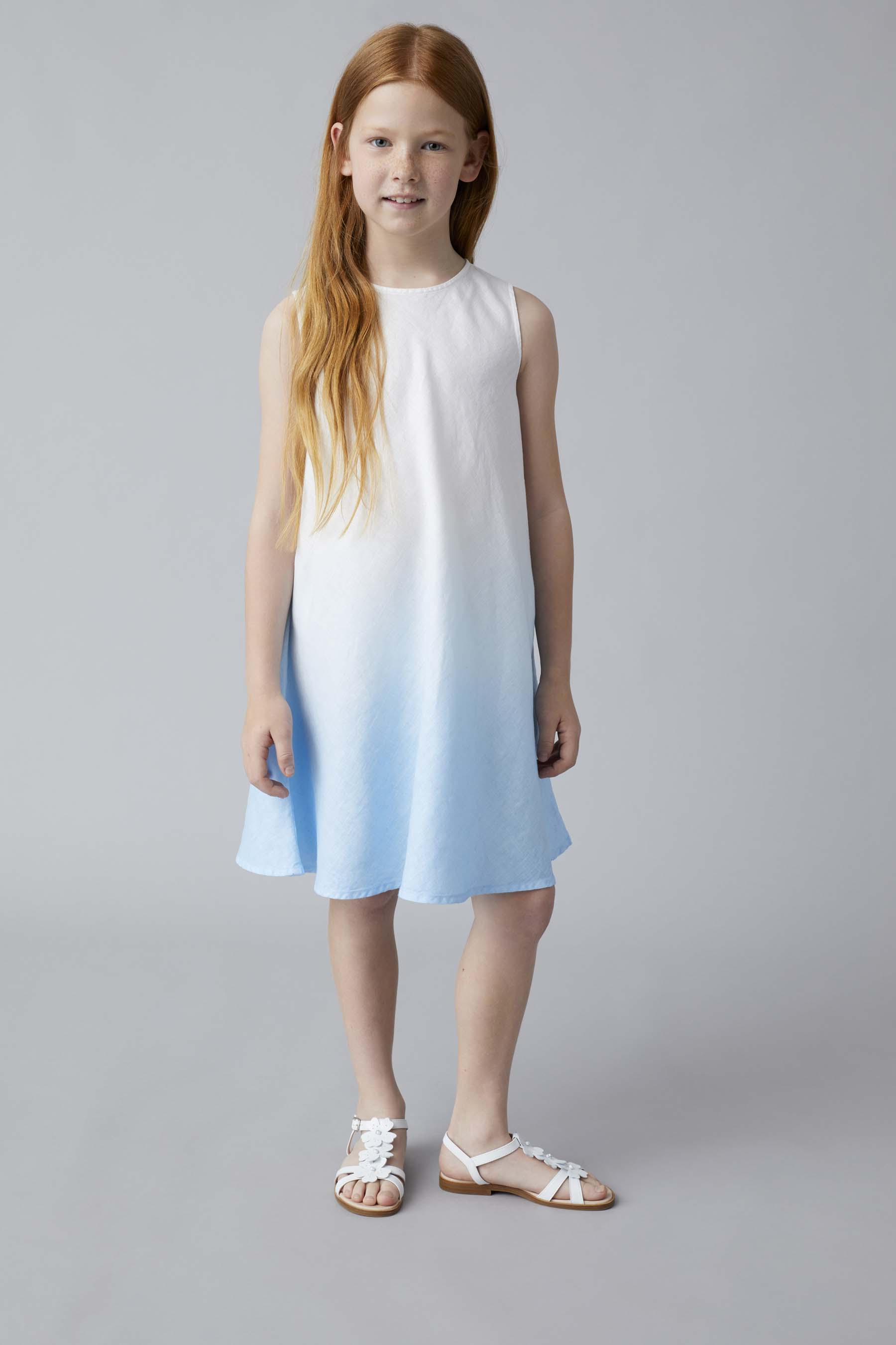 Linen dress with juniper-blue gradient colour - Brown | Il Gufo