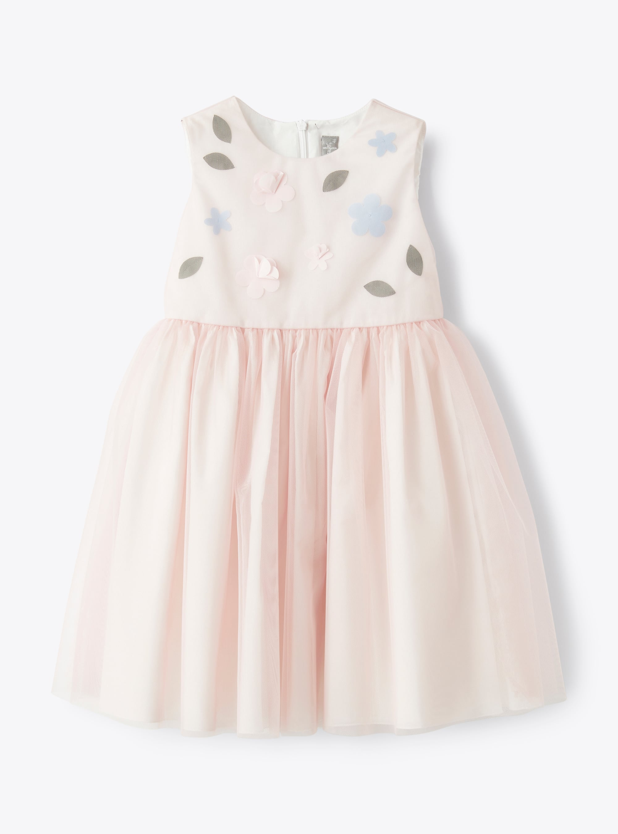 Dress in antique-rose tulle with appliqué flowers - Pink | Il Gufo