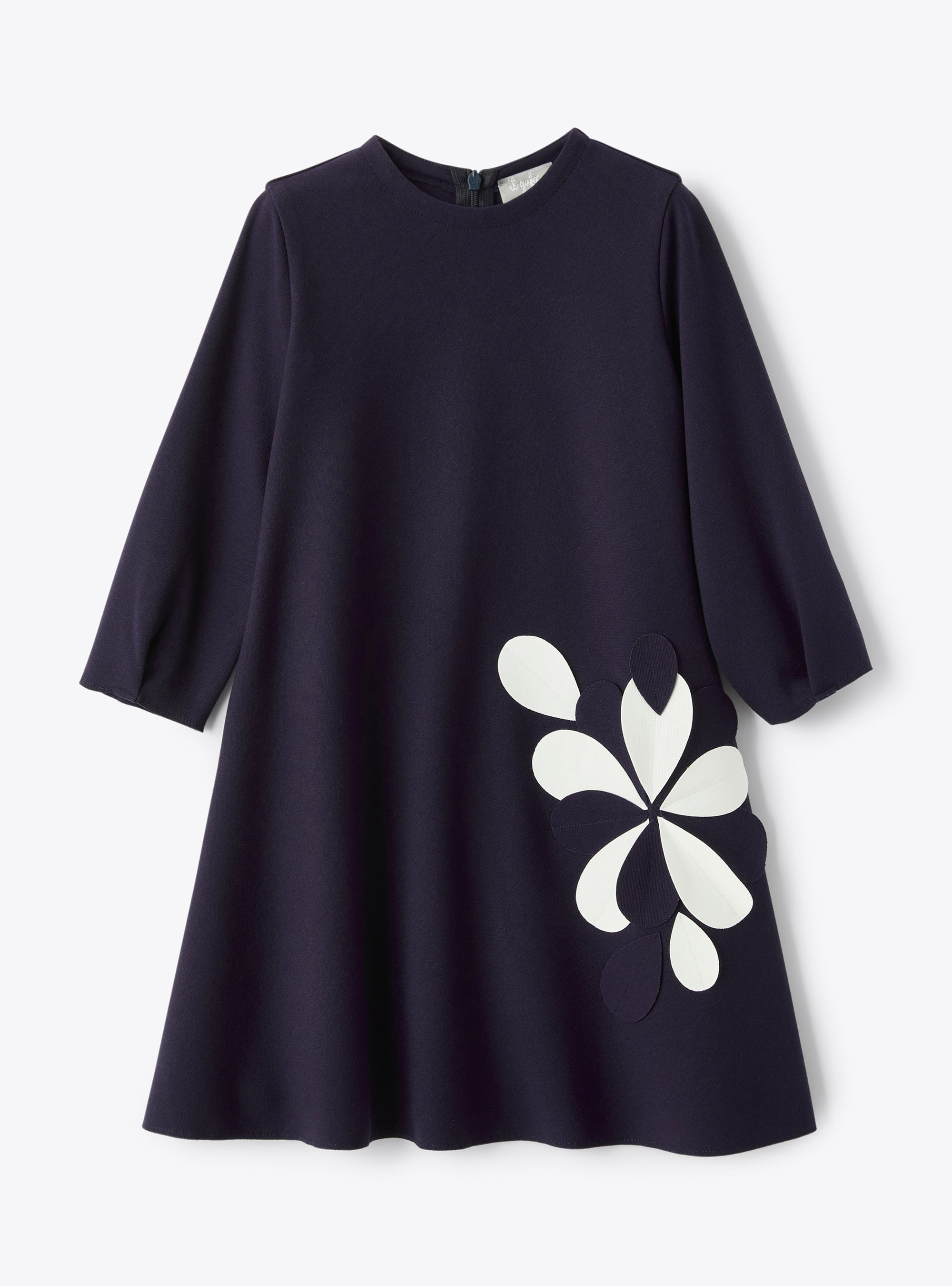 Kleid aus Punto di Roma mit Blume - Blau | Il Gufo