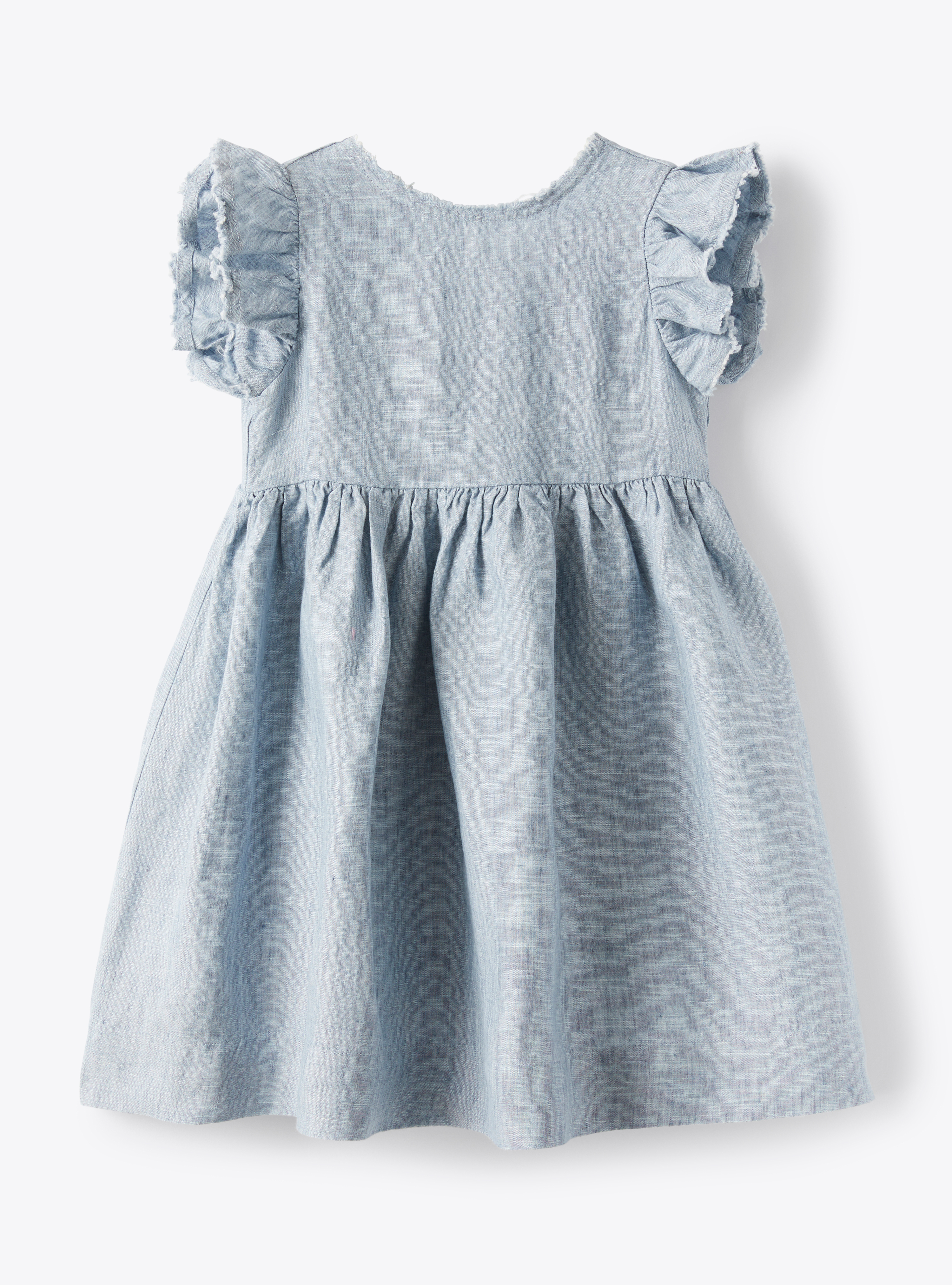 Льняное платье меланжевого небесно-голубого цвета с бантом - Платья - Il Gufo