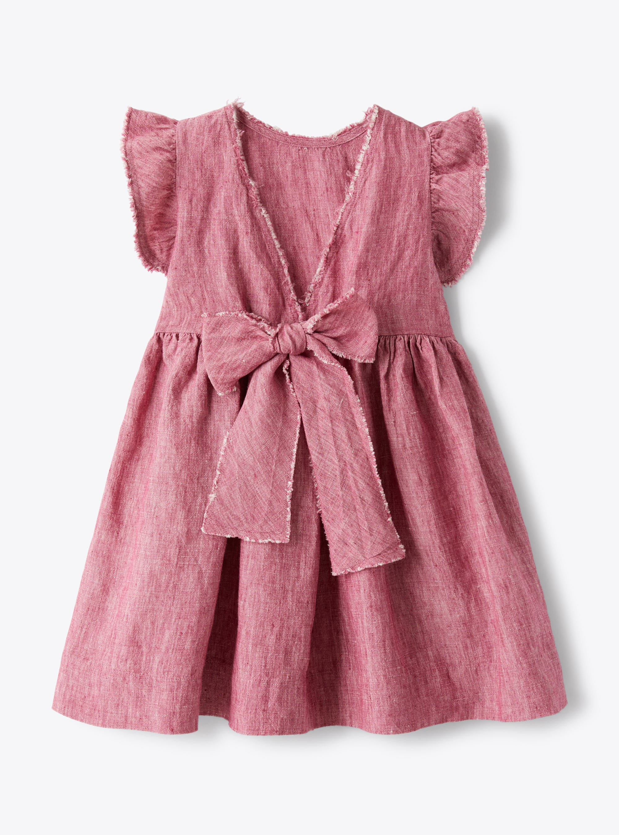 Linen dress with a bow detail in onion purple | Il Gufo