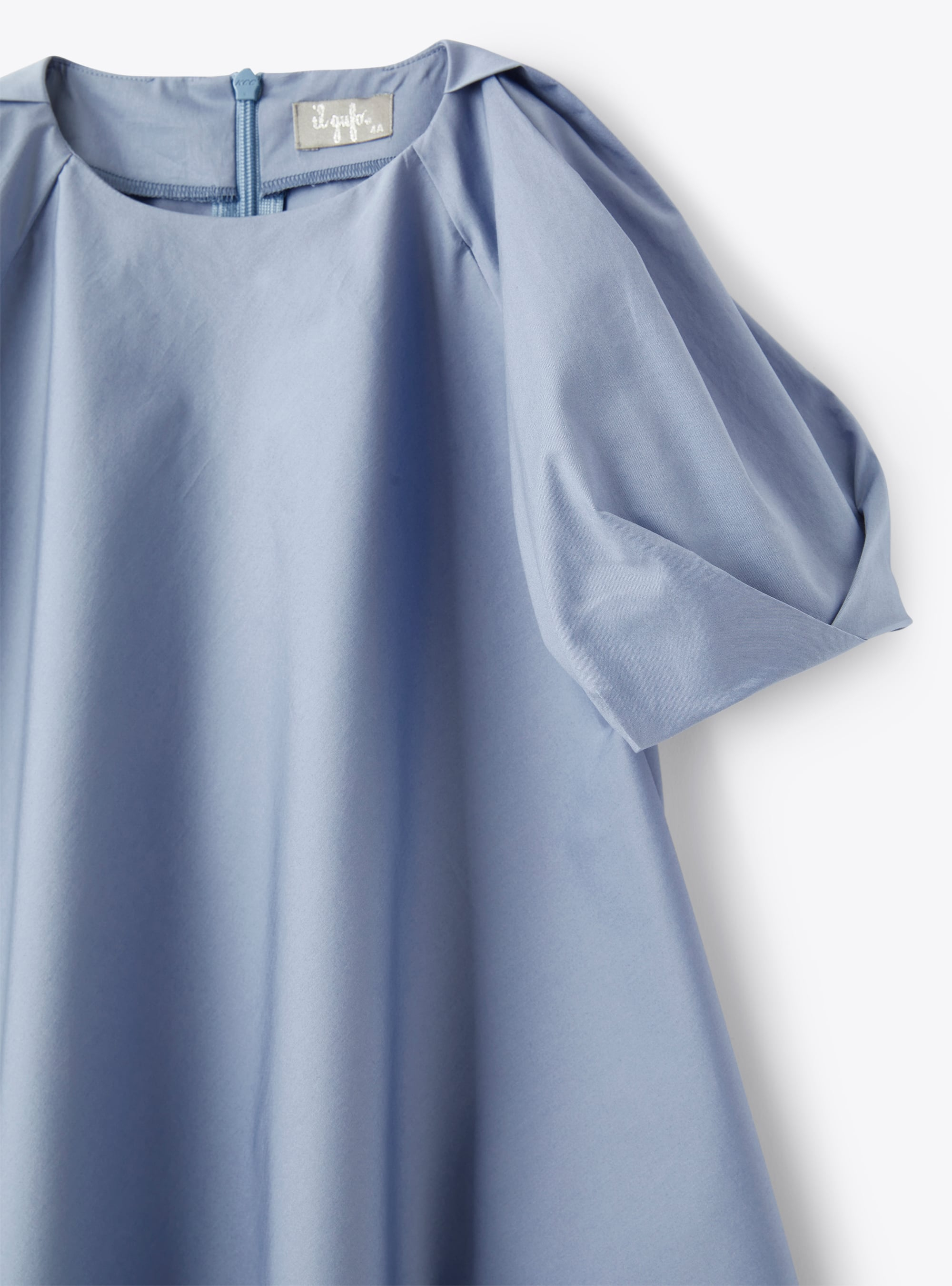 Dress in stretch poplin with loose sleeves - Blue | Il Gufo