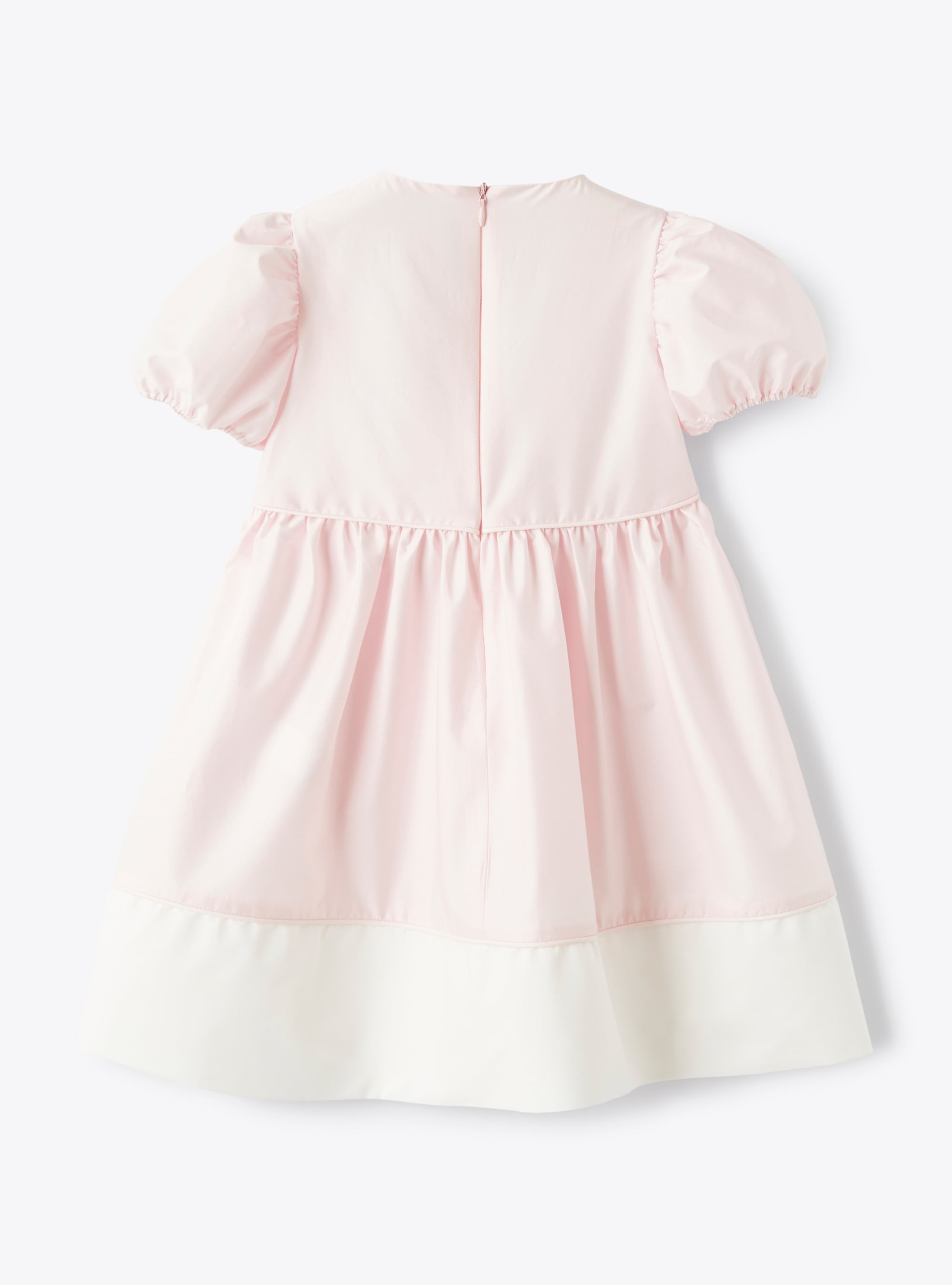 Short-sleeve dress in pink-&-white stretch poplin - White | Il Gufo