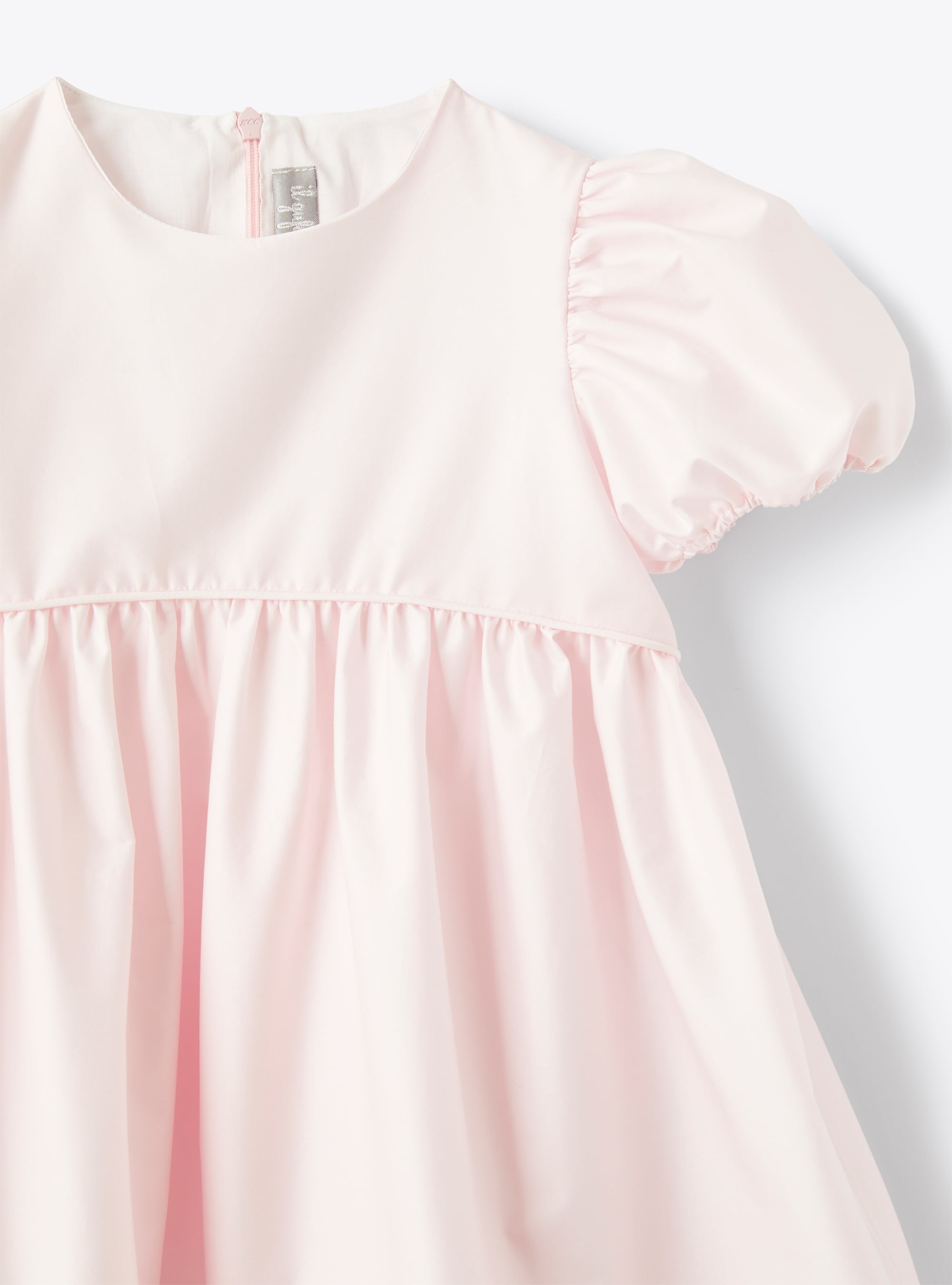 Short-sleeve dress in pink-&-white stretch poplin - White | Il Gufo