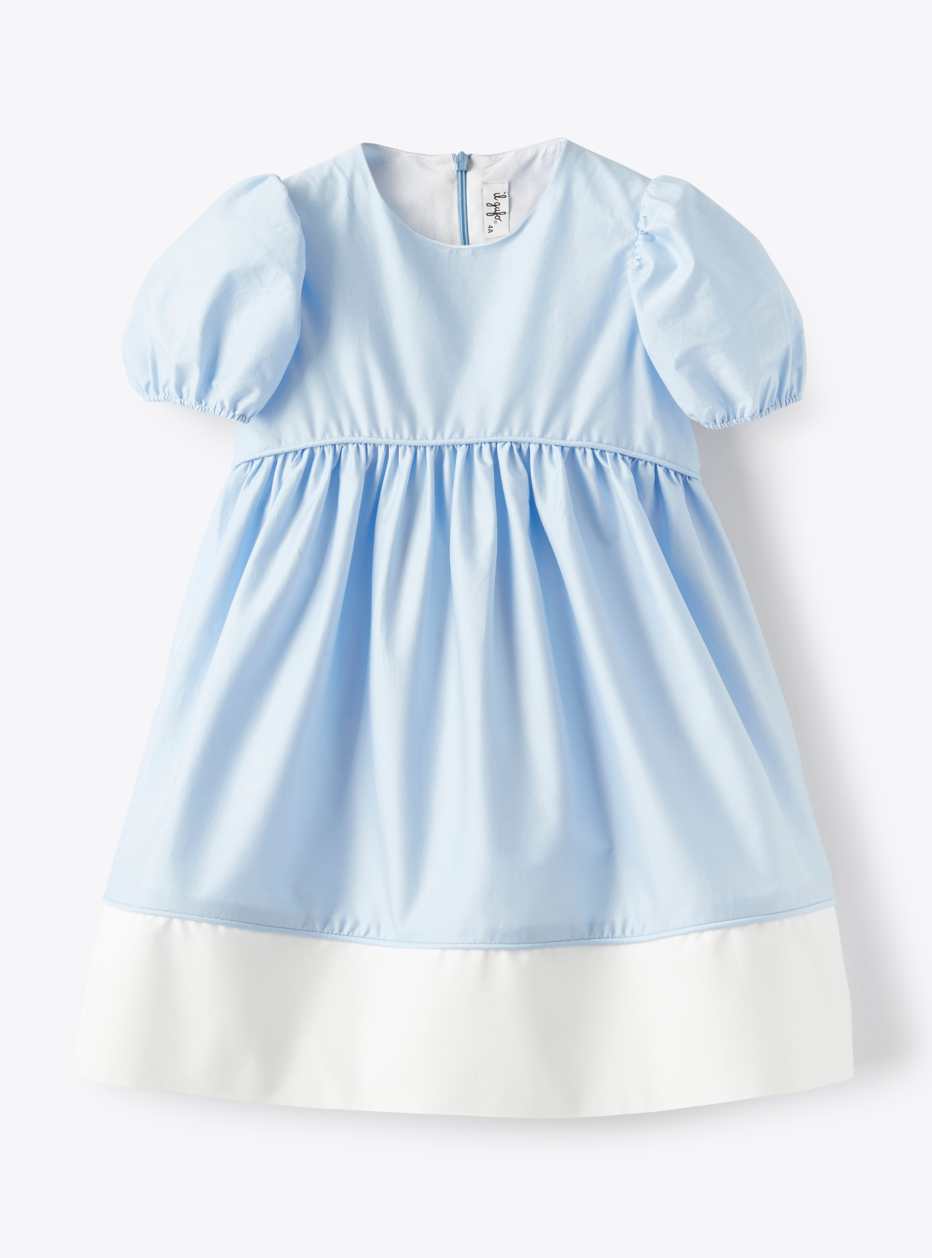 Short-sleeve dress in blue-&-white stretch poplin - Dresses - Il Gufo