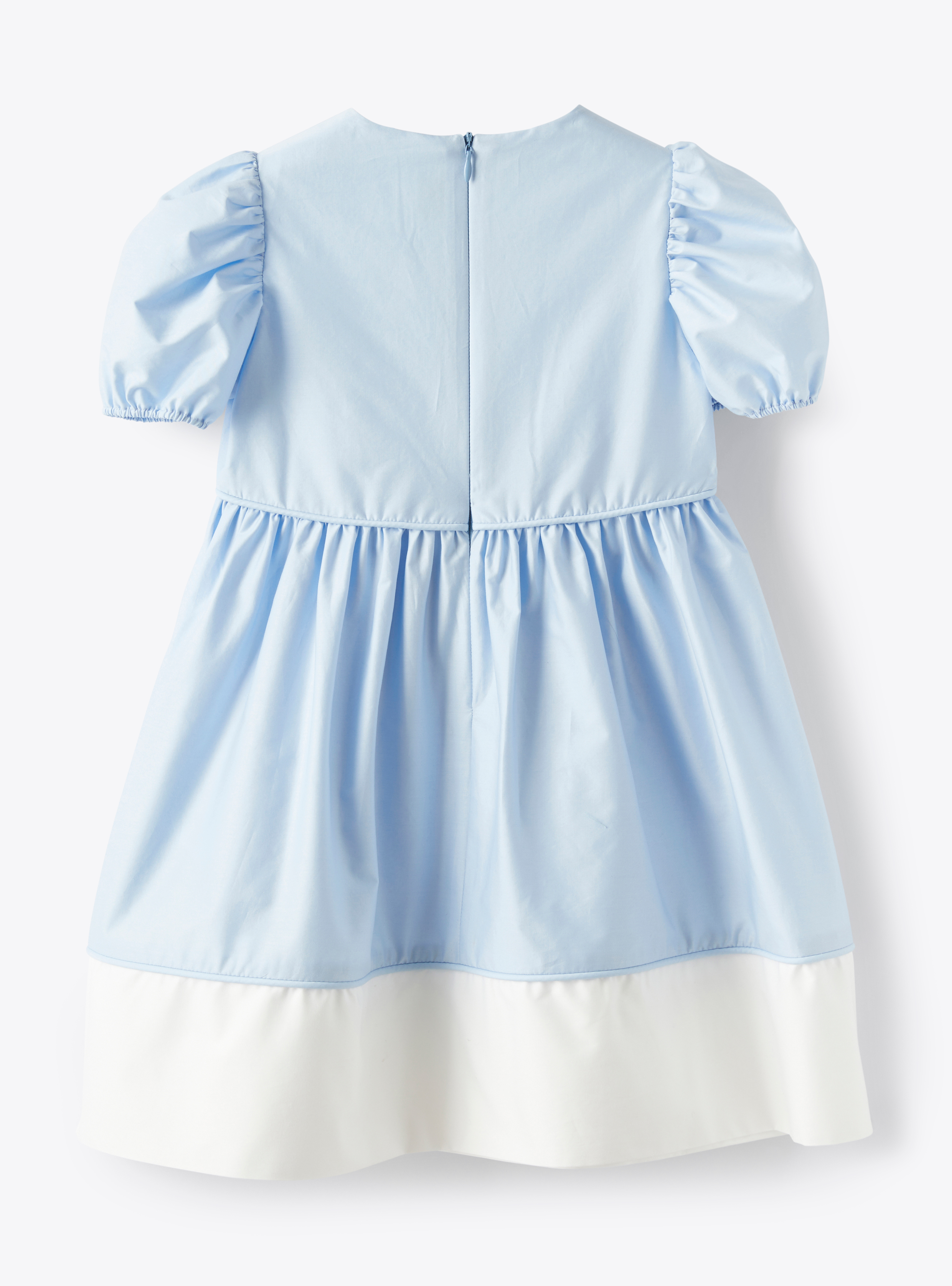 Kurzärmeliges Kleid aus azurblauem und weißem Stretch-Popeline - Blau | Il Gufo