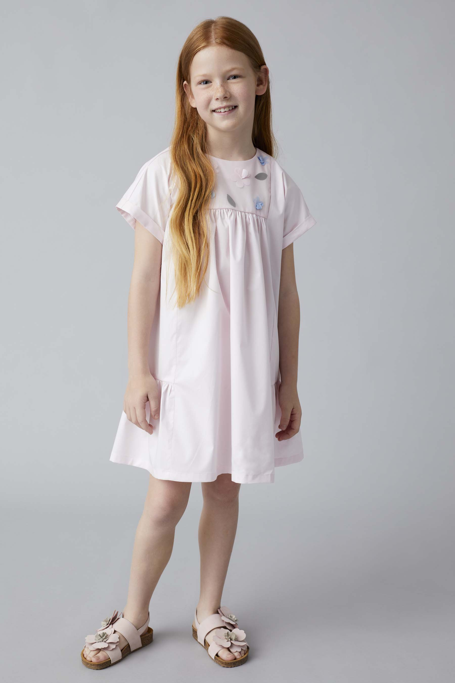 Kleid aus Stretch-Popeline mit Applikationen - Rose | Il Gufo