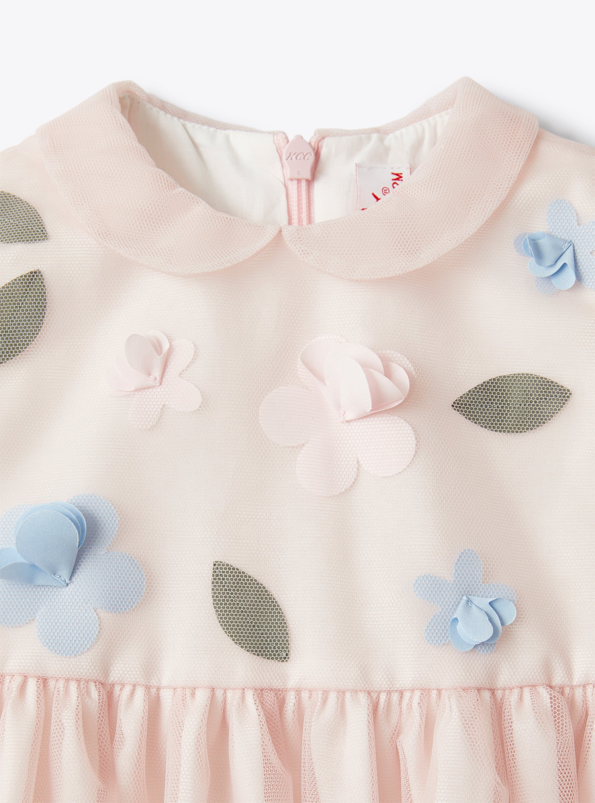 Vestito da neonata in tulle con fiori applicati - Rosa | Il Gufo