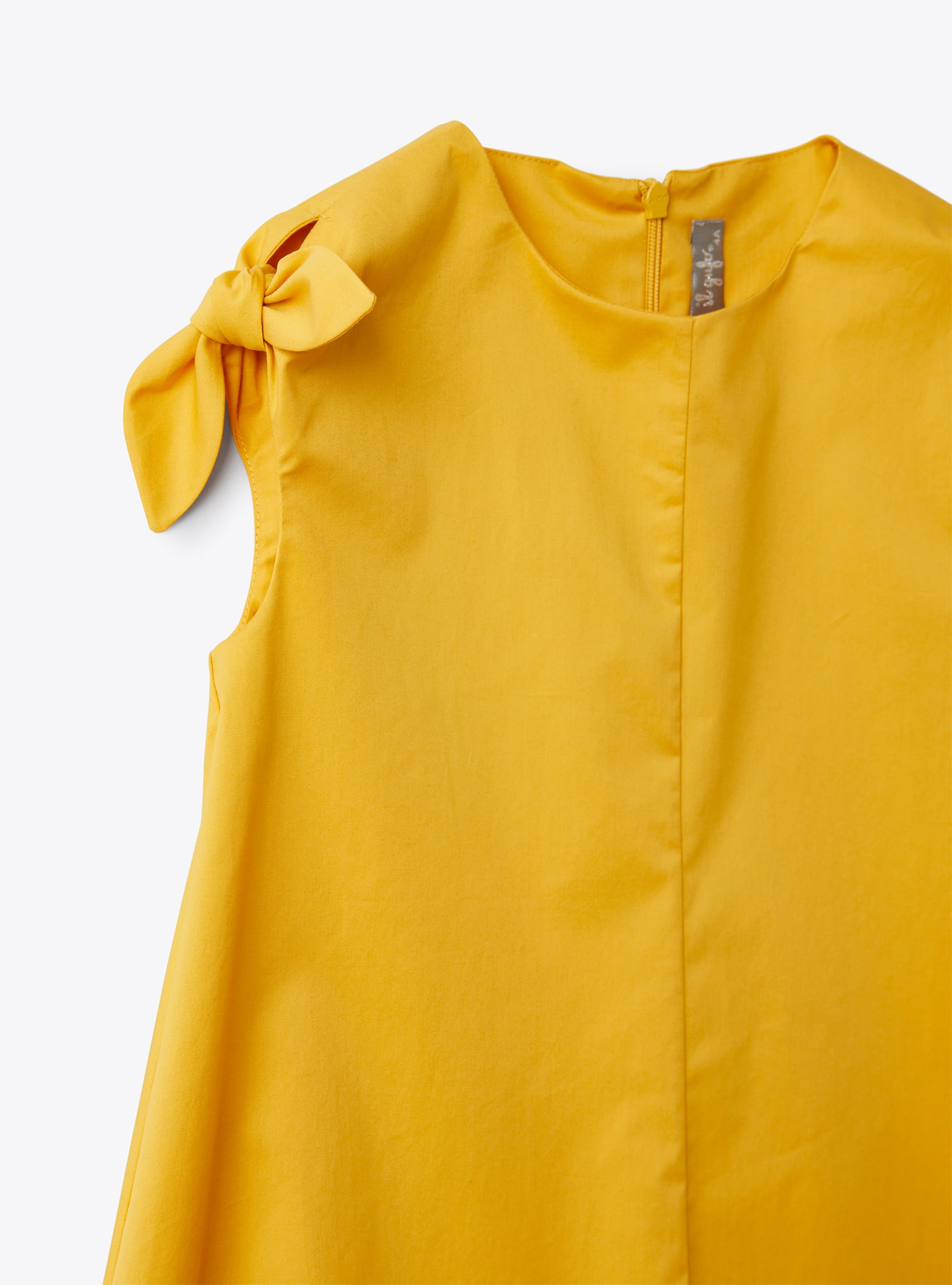 Dress in stretch poplin with bow embellishments in turmeric yellow - Yellow | Il Gufo