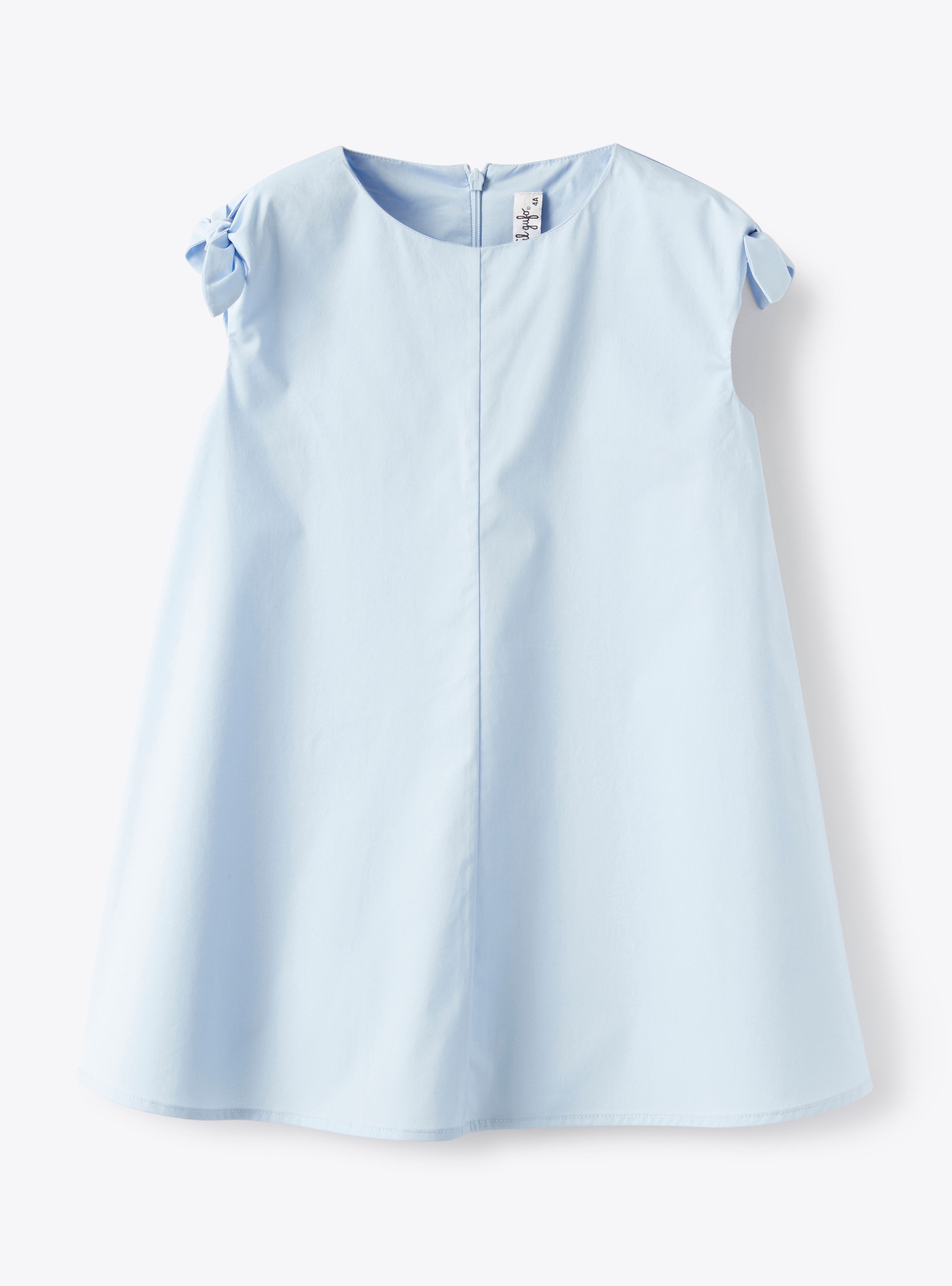 Платье бледно-василькового цвета из эластичного поплина с бантиками - Светло-синий | Il Gufo