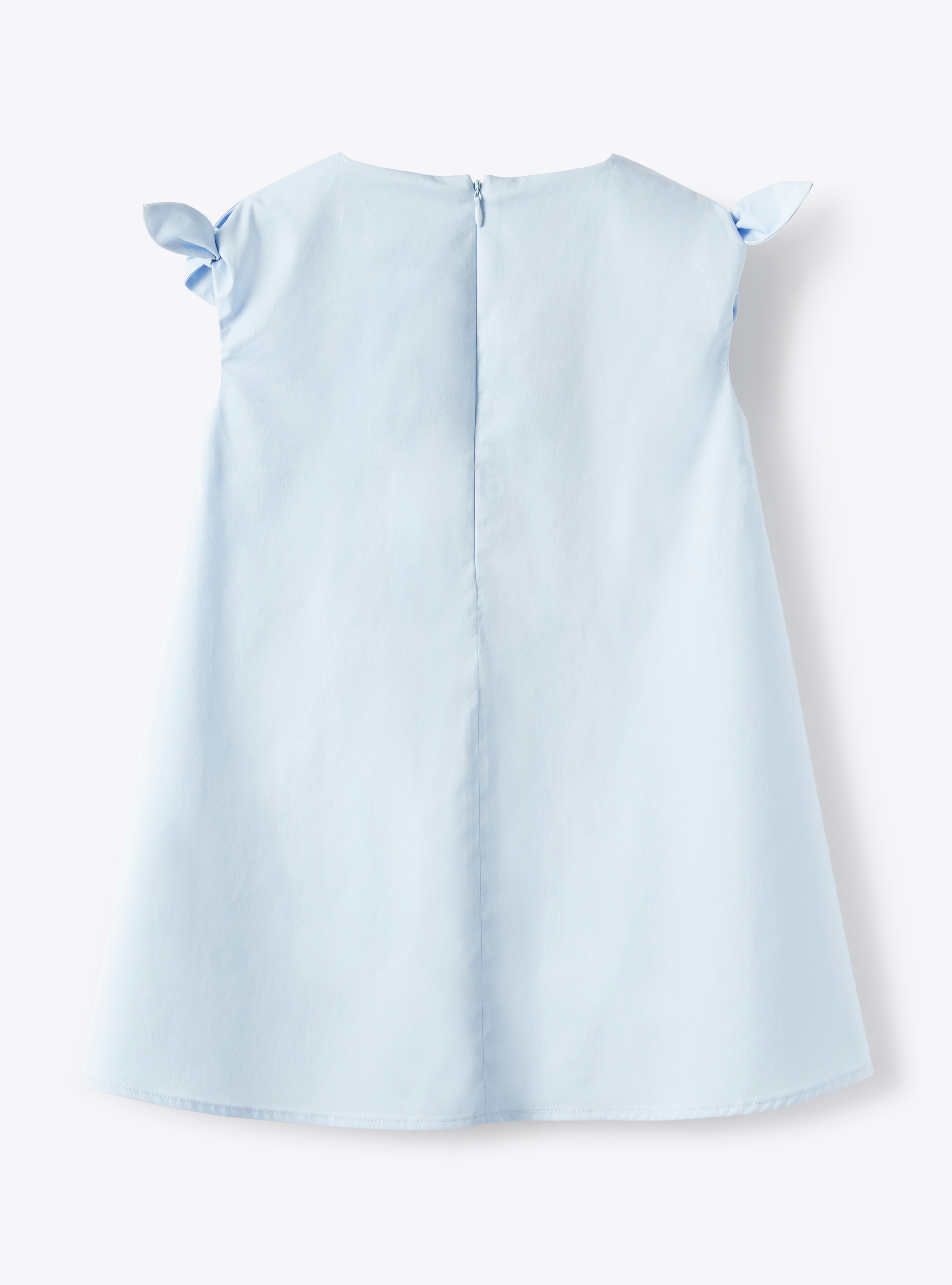 Dress in stretch poplin with bow embellishments in cornflower blue - Light blue | Il Gufo