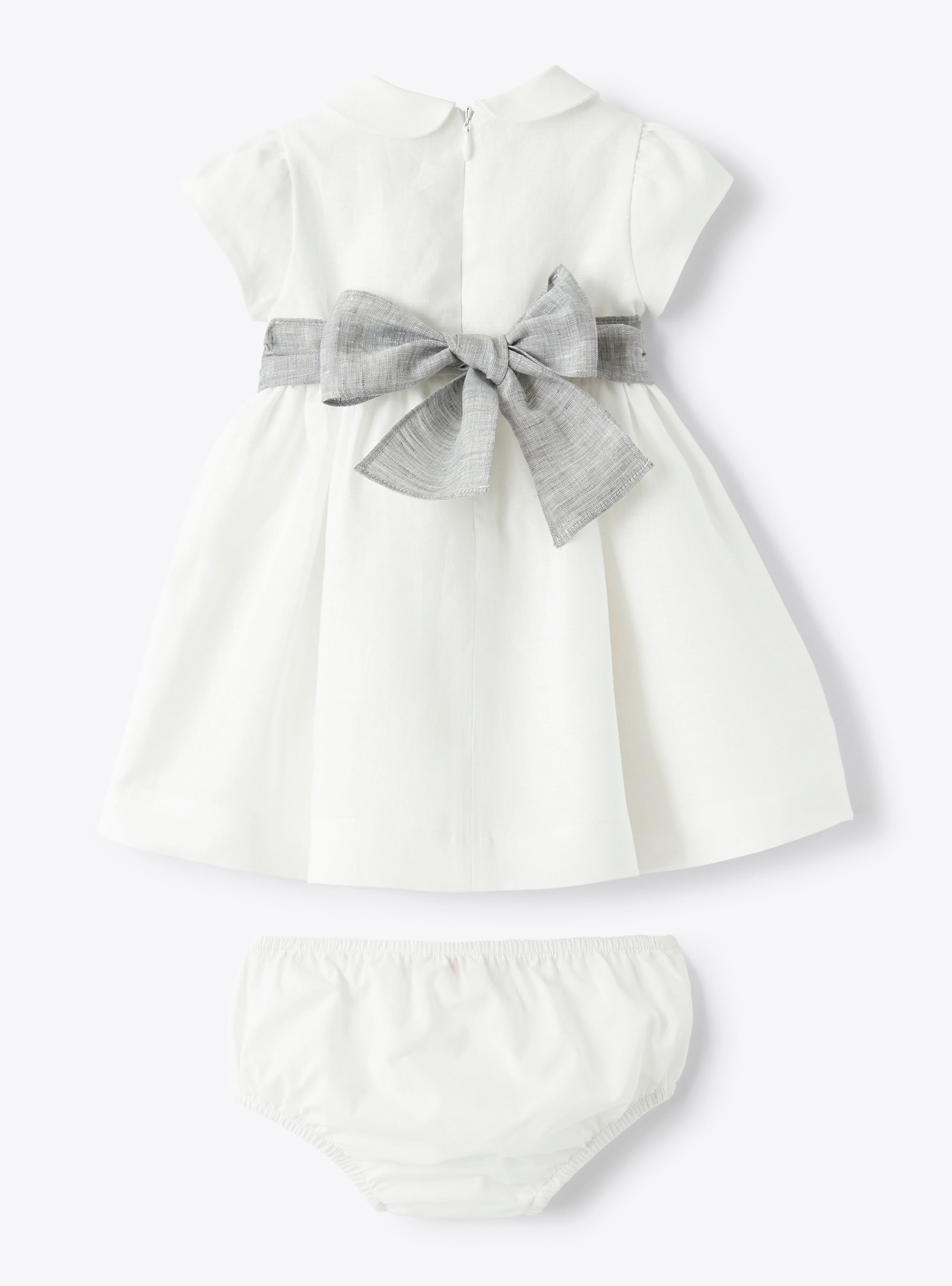 Vestito da neonata in lino - Bianco | Il Gufo