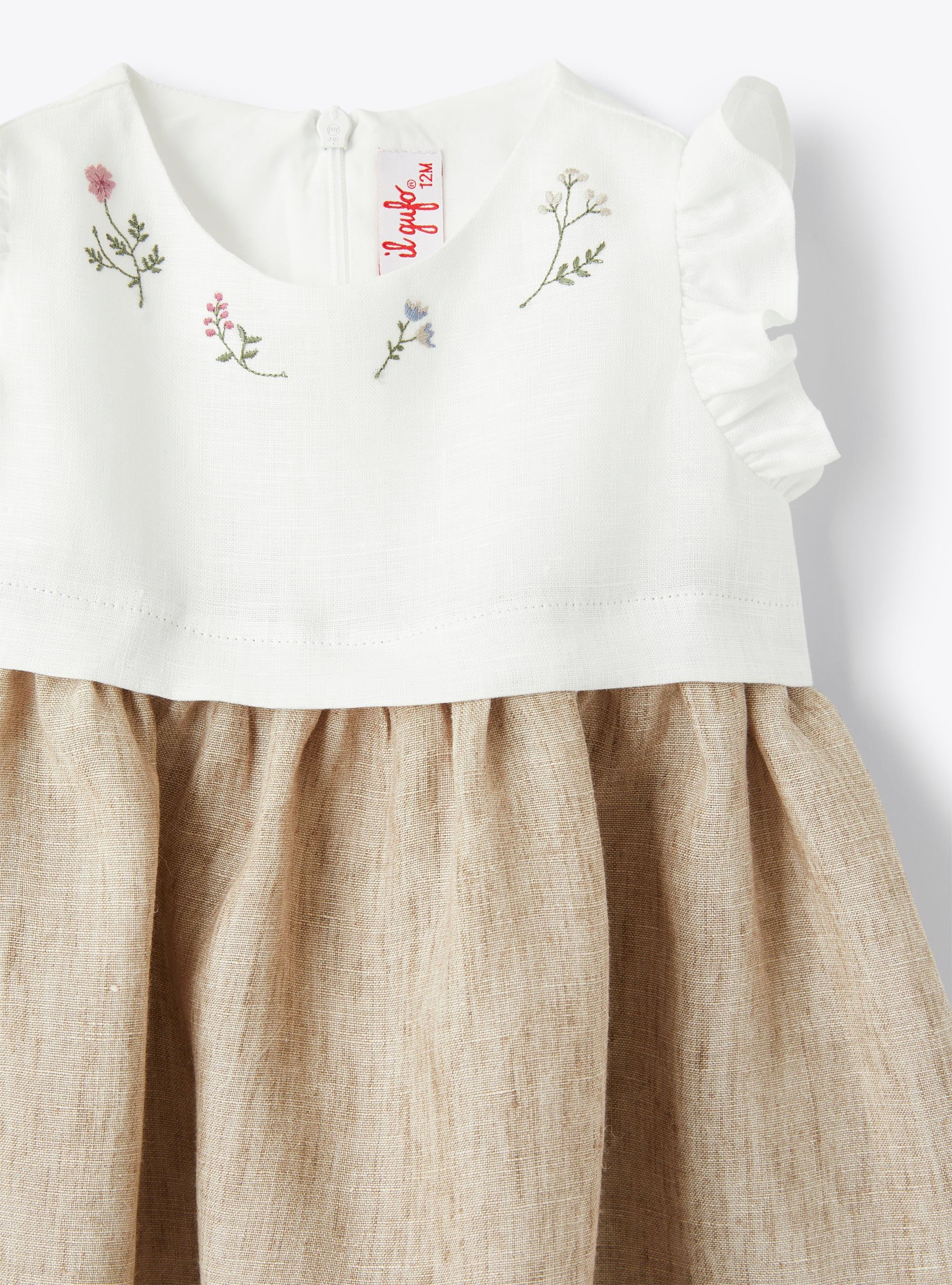 Dress for baby girls with embroidered floral detailing - White | Il Gufo