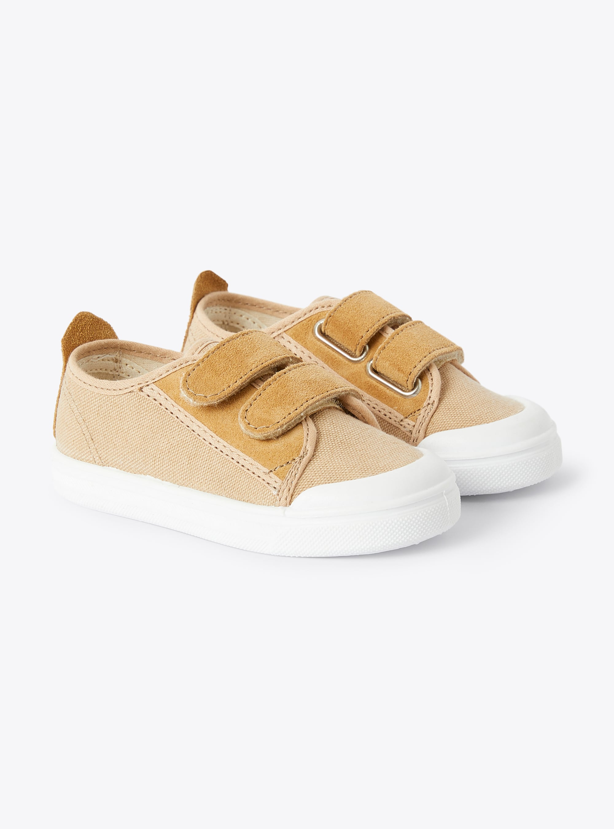 Oatmeal-hued canvas sneaker with a double riptape - Brown | Il Gufo