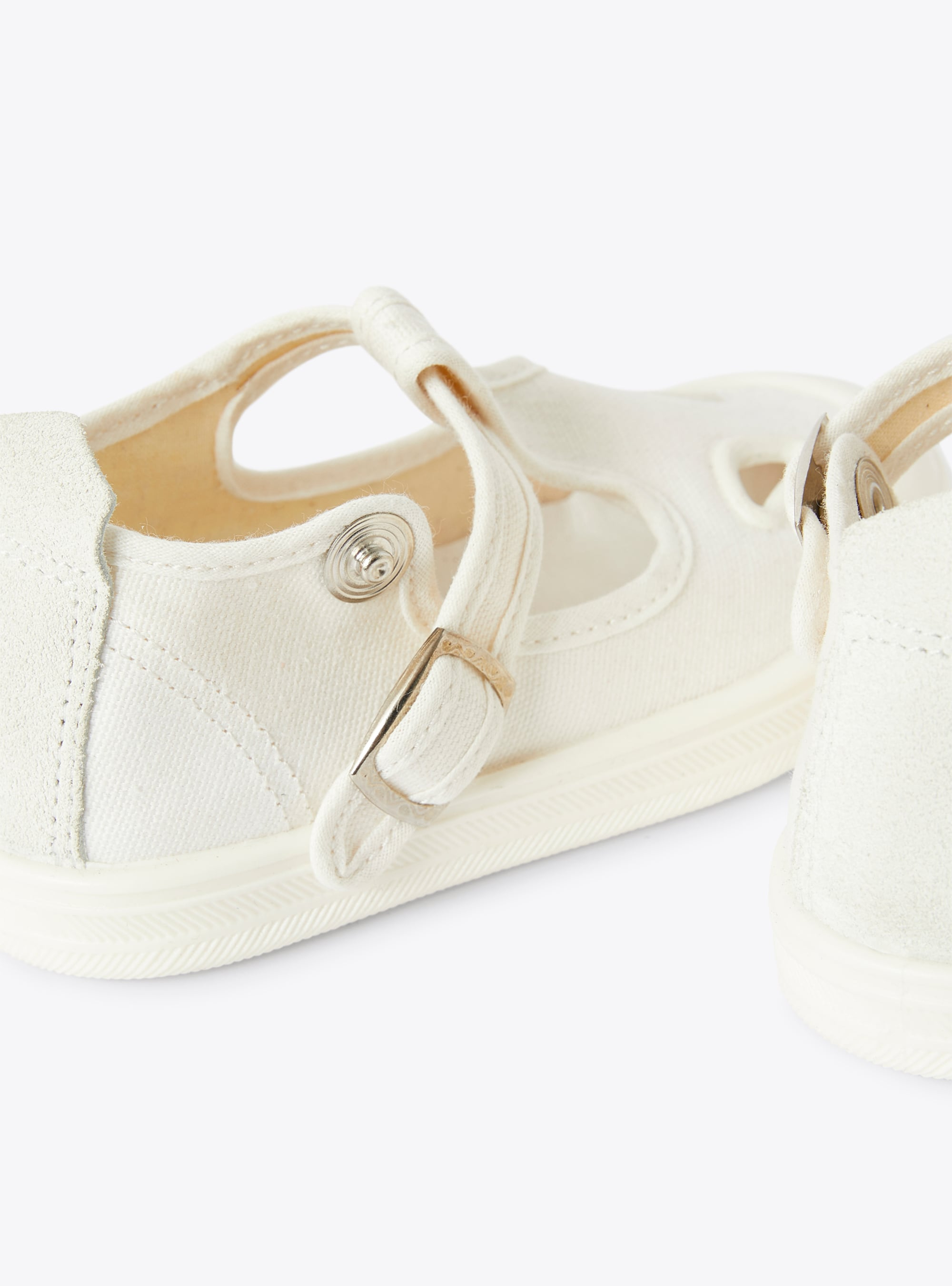 Sandal in white canvas with a t-bar design and decorative holes - White | Il Gufo