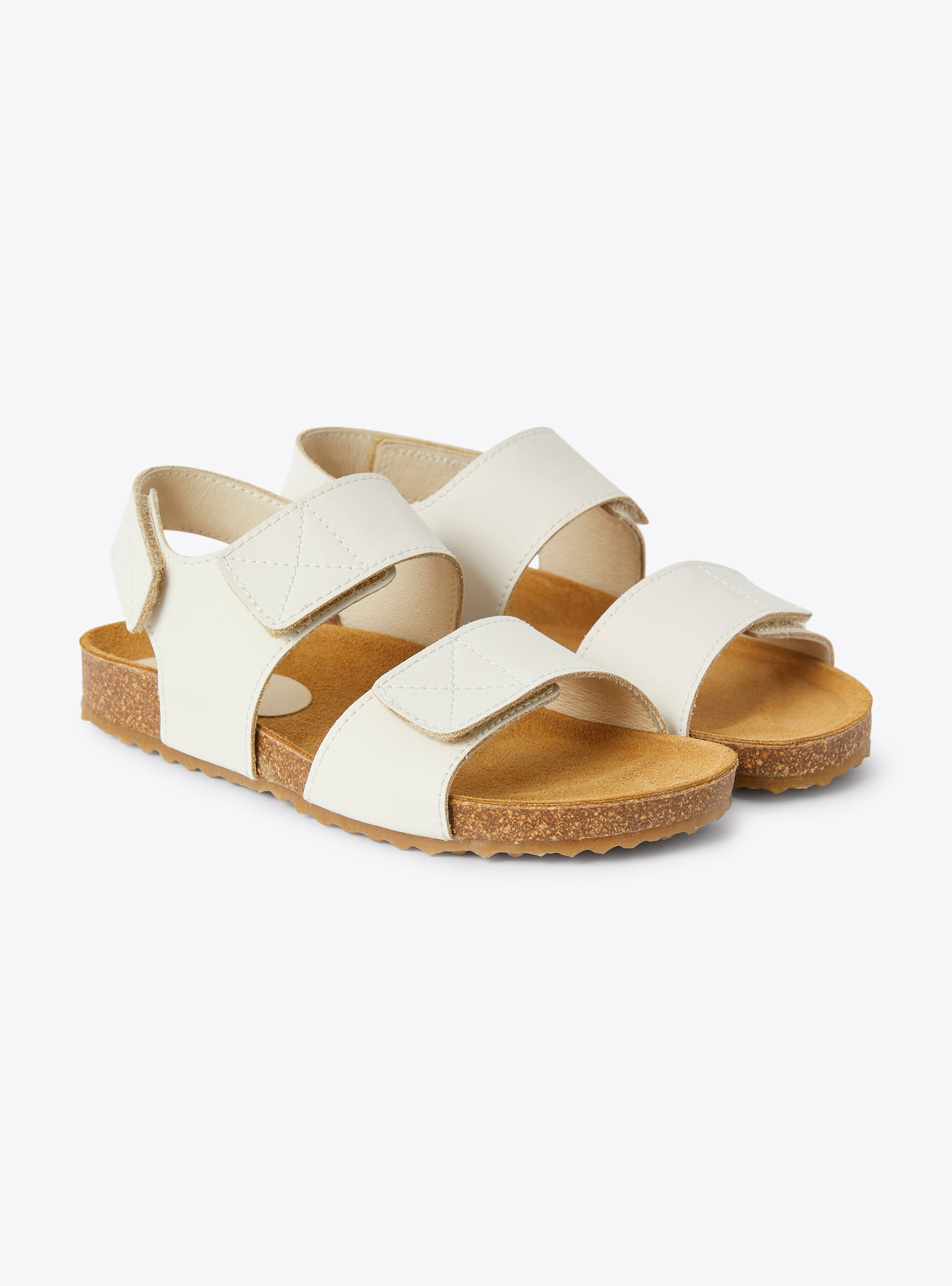 Leather sandal in white with double riptape - Beige | Il Gufo