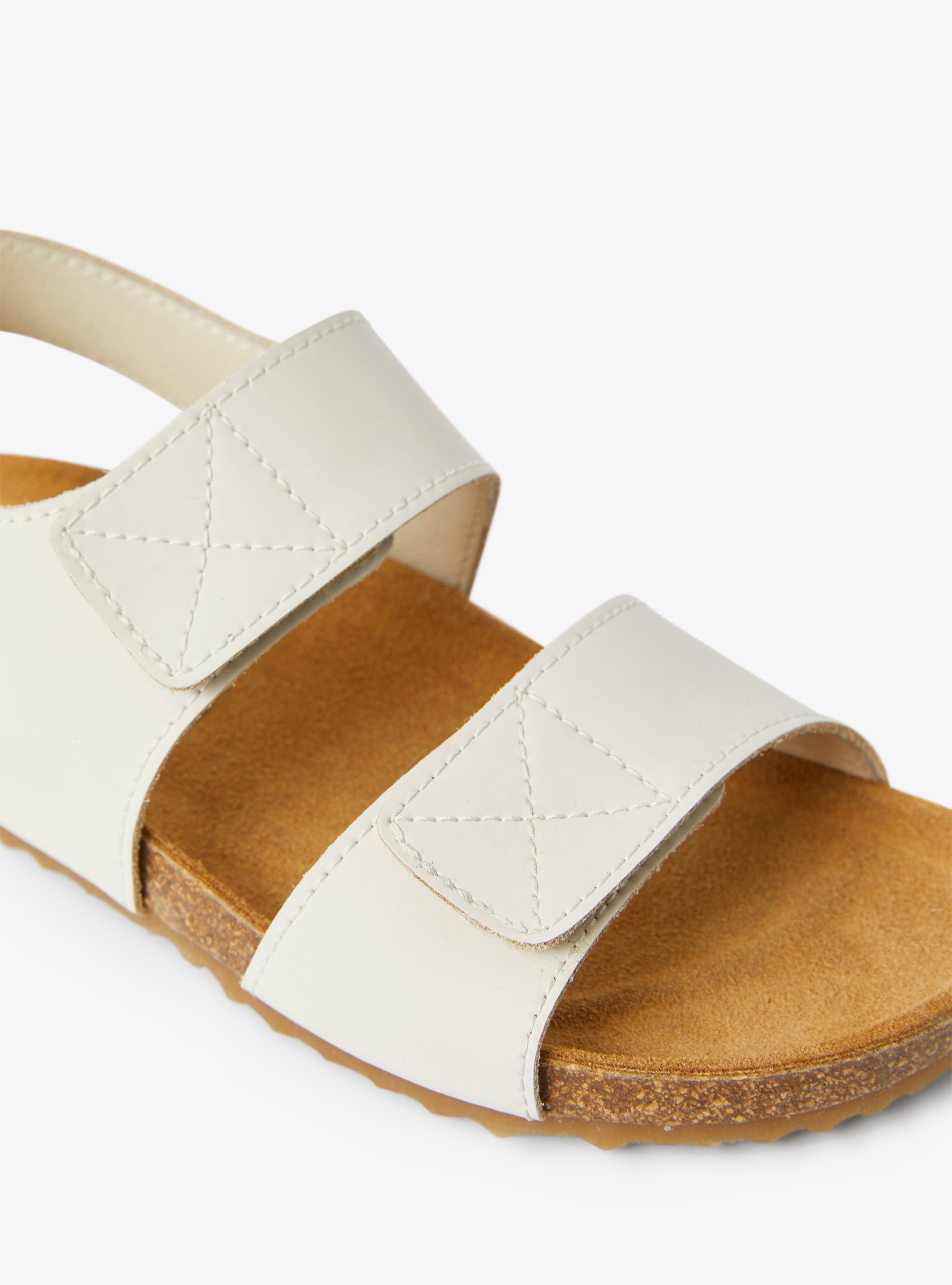 Leather sandal in white with double riptape - Beige | Il Gufo