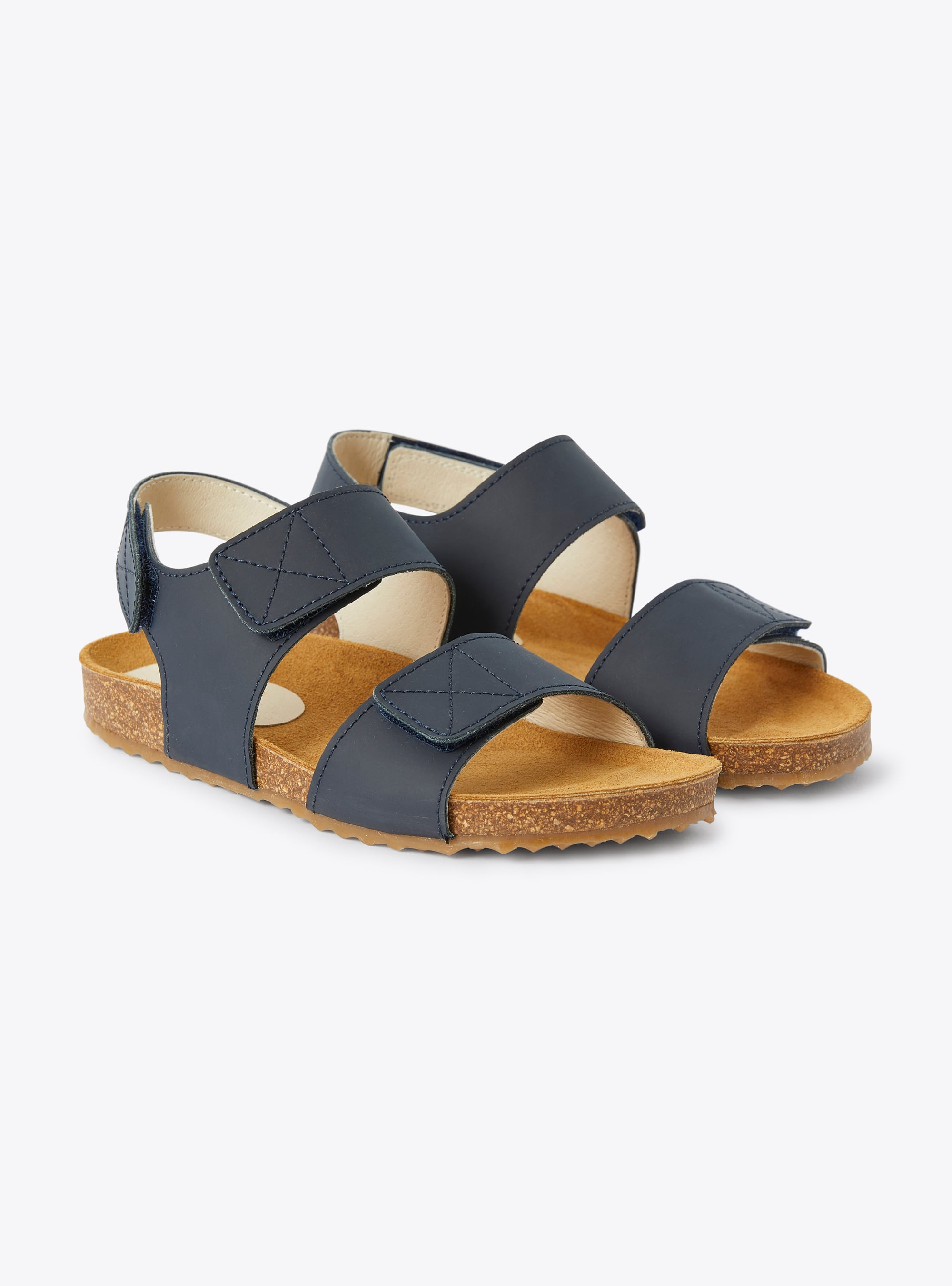 Leather sandal in blue with double riptape - Shoes - Il Gufo
