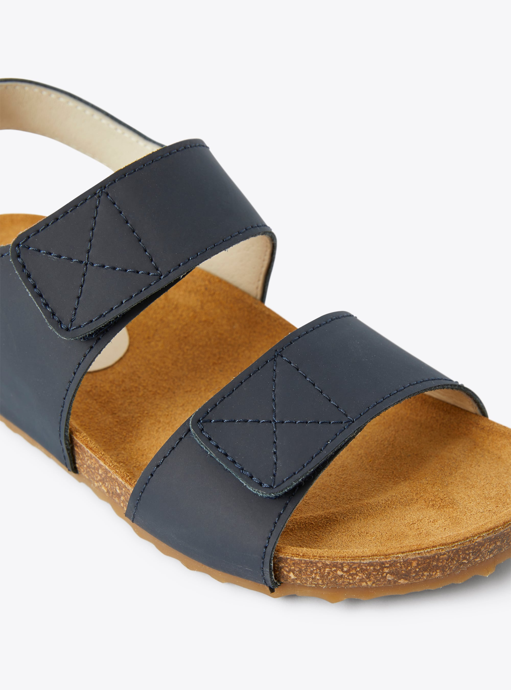 Leather sandal in blue with double riptape - Blue | Il Gufo