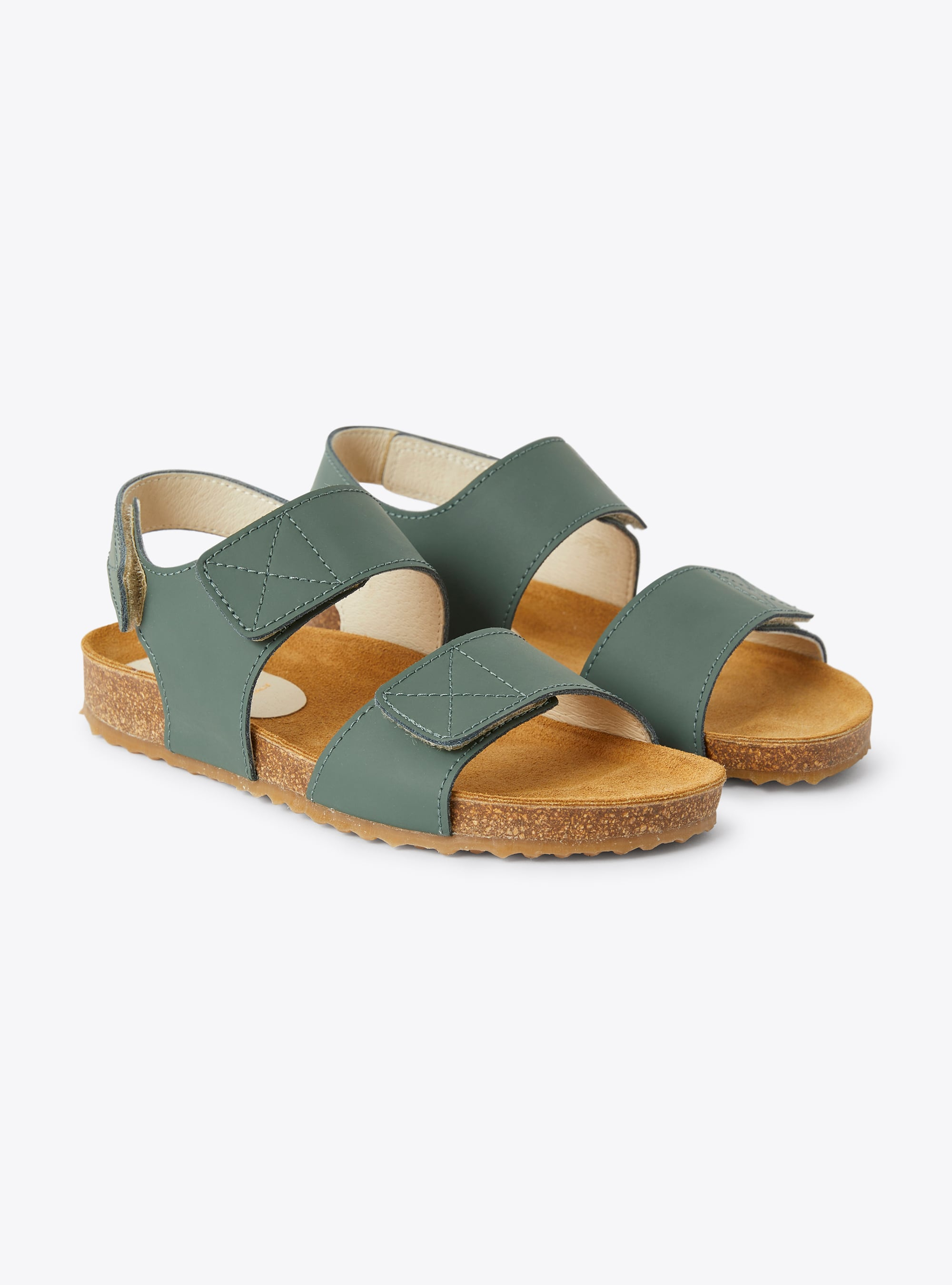 Leather sandal in sage green with double riptape - Shoes - Il Gufo