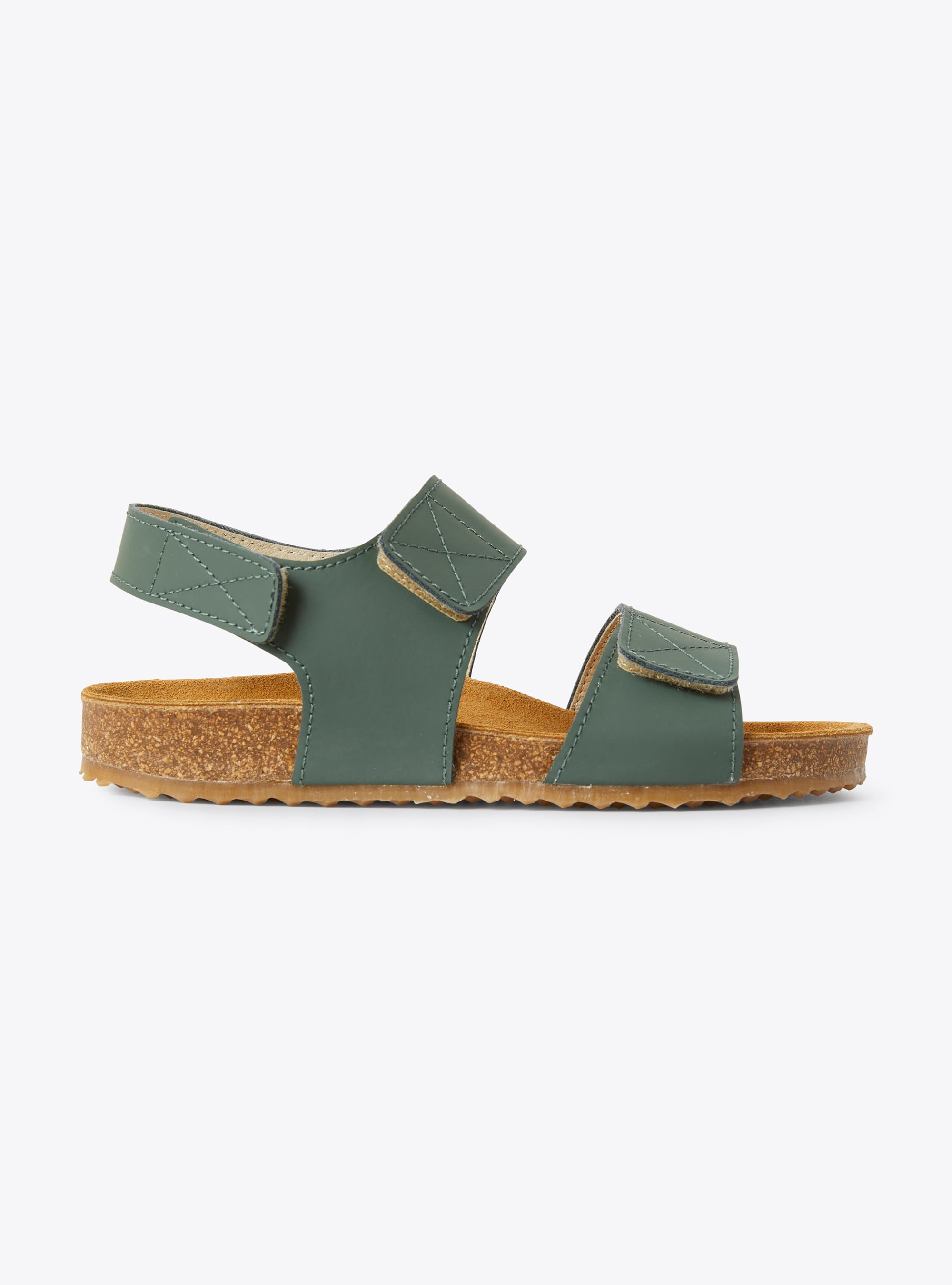 Leather sandal in sage green with double riptape - Green | Il Gufo