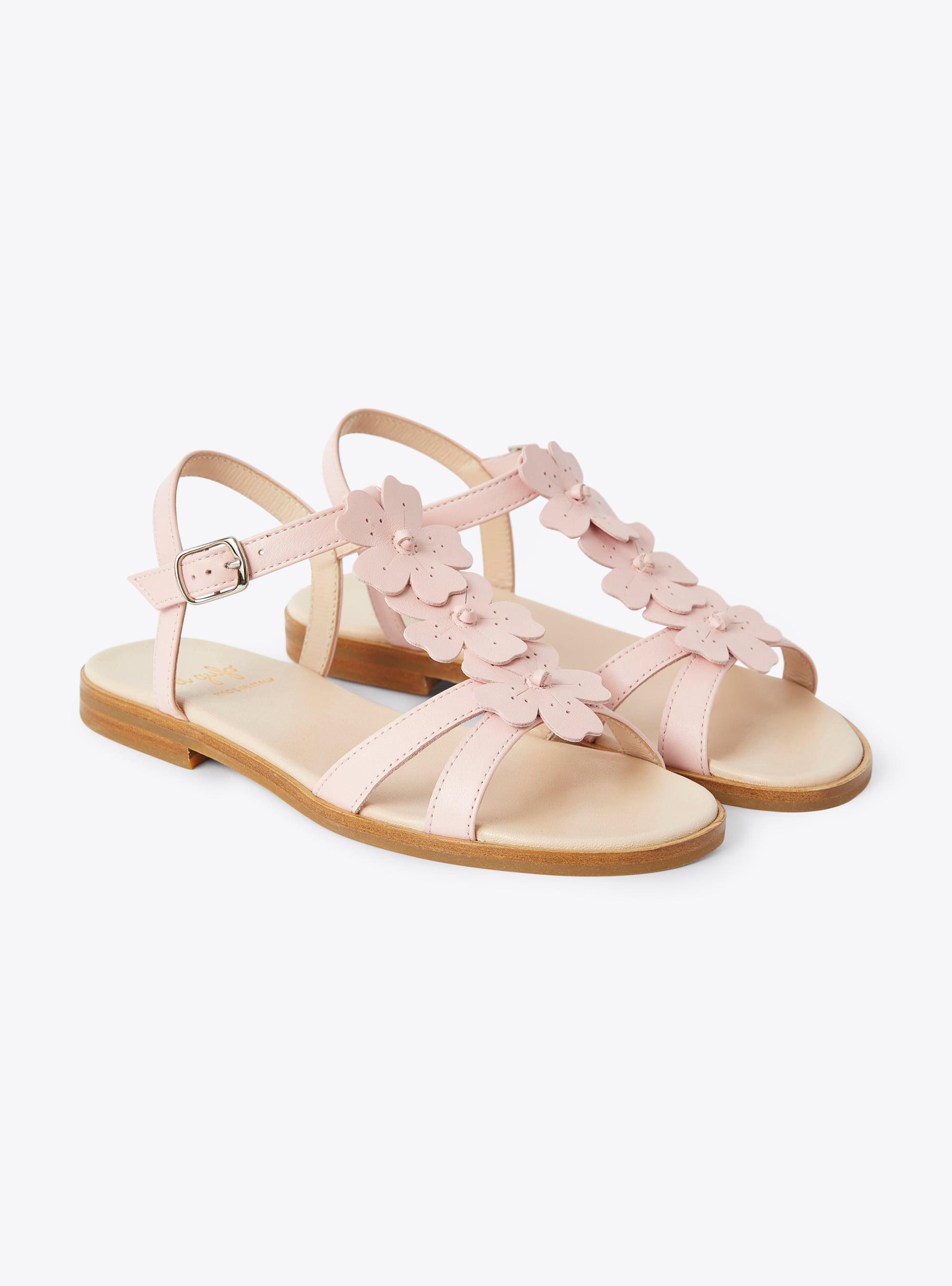 Leather sandal with flower embellishment in pink - Shoes - Il Gufo