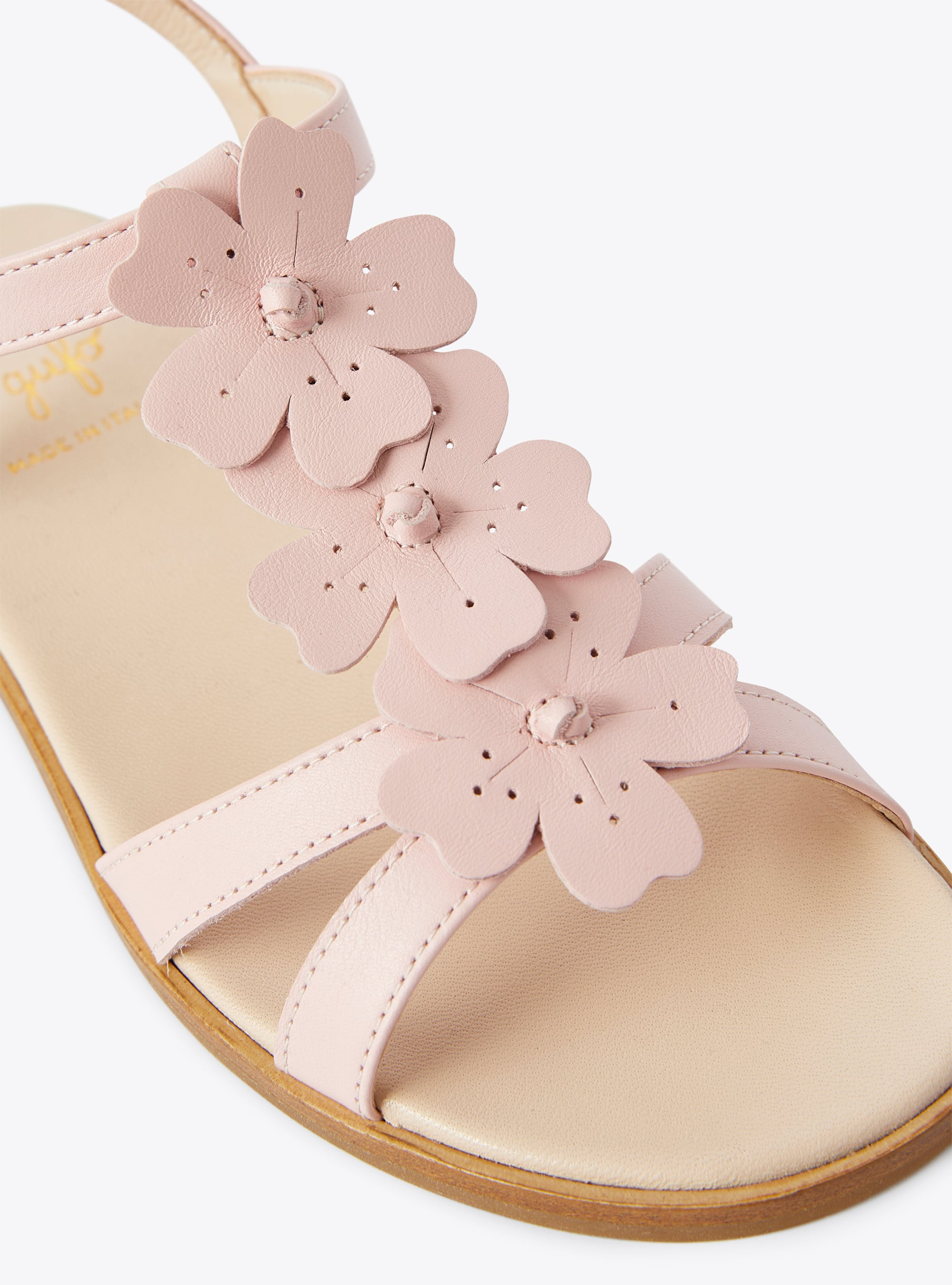 Sandalo in pelle con dettaglio fiori rosa - Rosa | Il Gufo