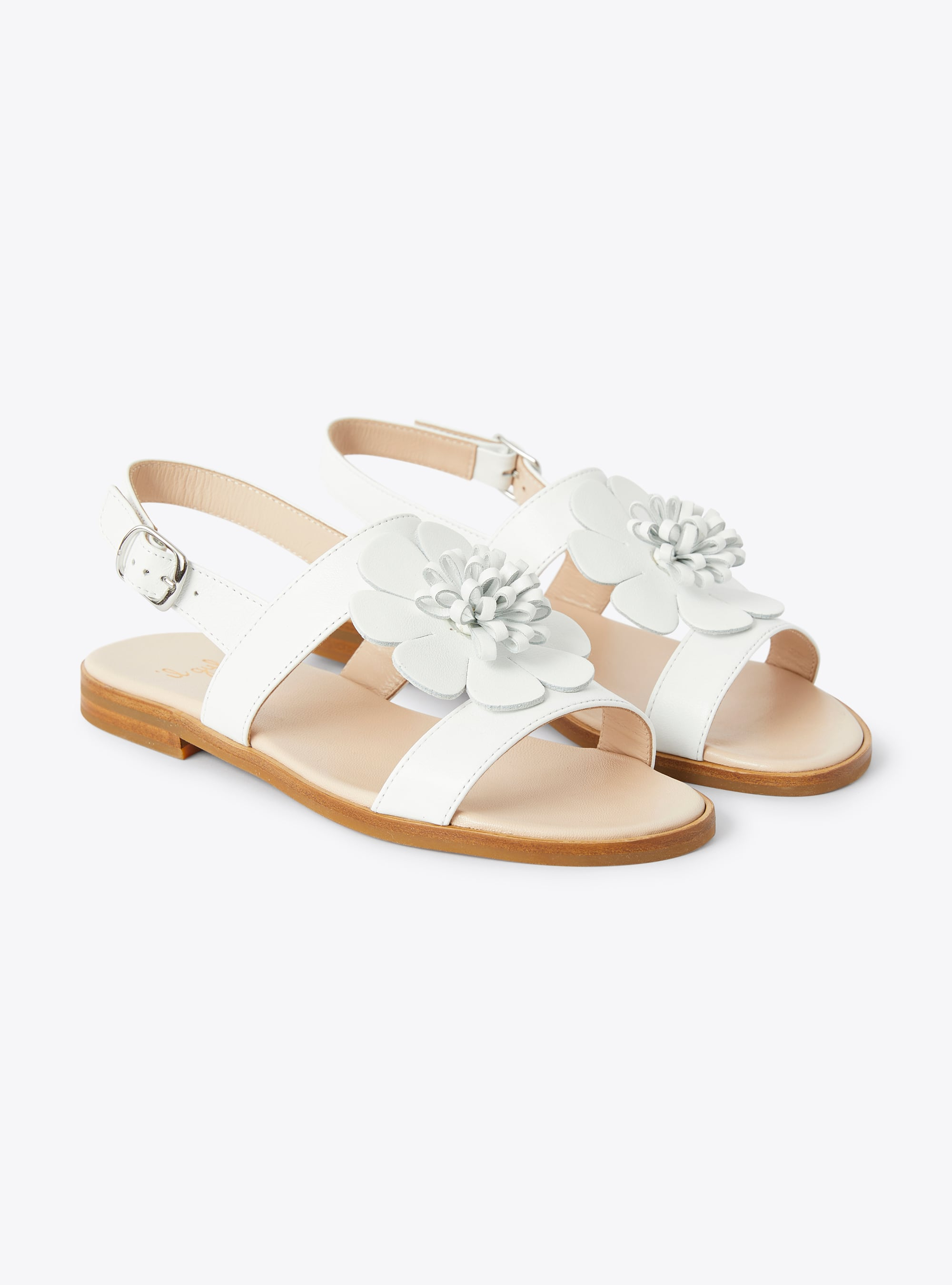 Sandalo in pelle con fiore applicato - Bianco | Il Gufo