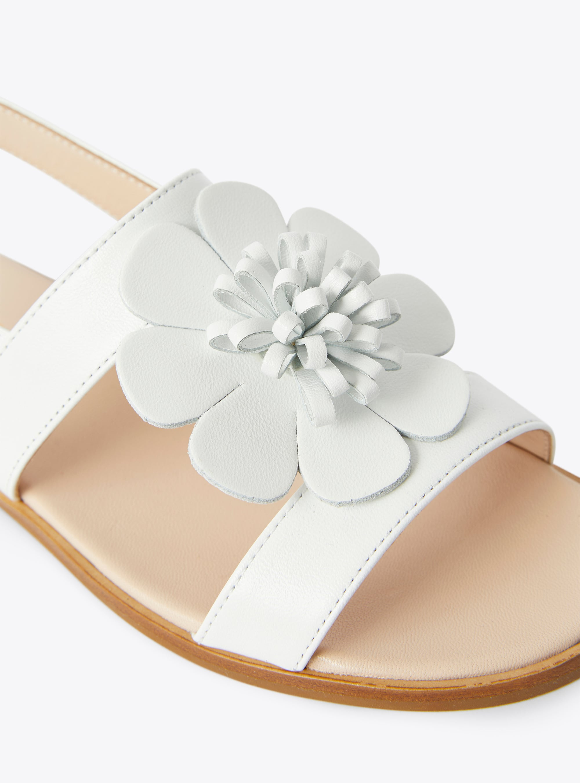Sandalo in pelle con fiore applicato - Bianco | Il Gufo