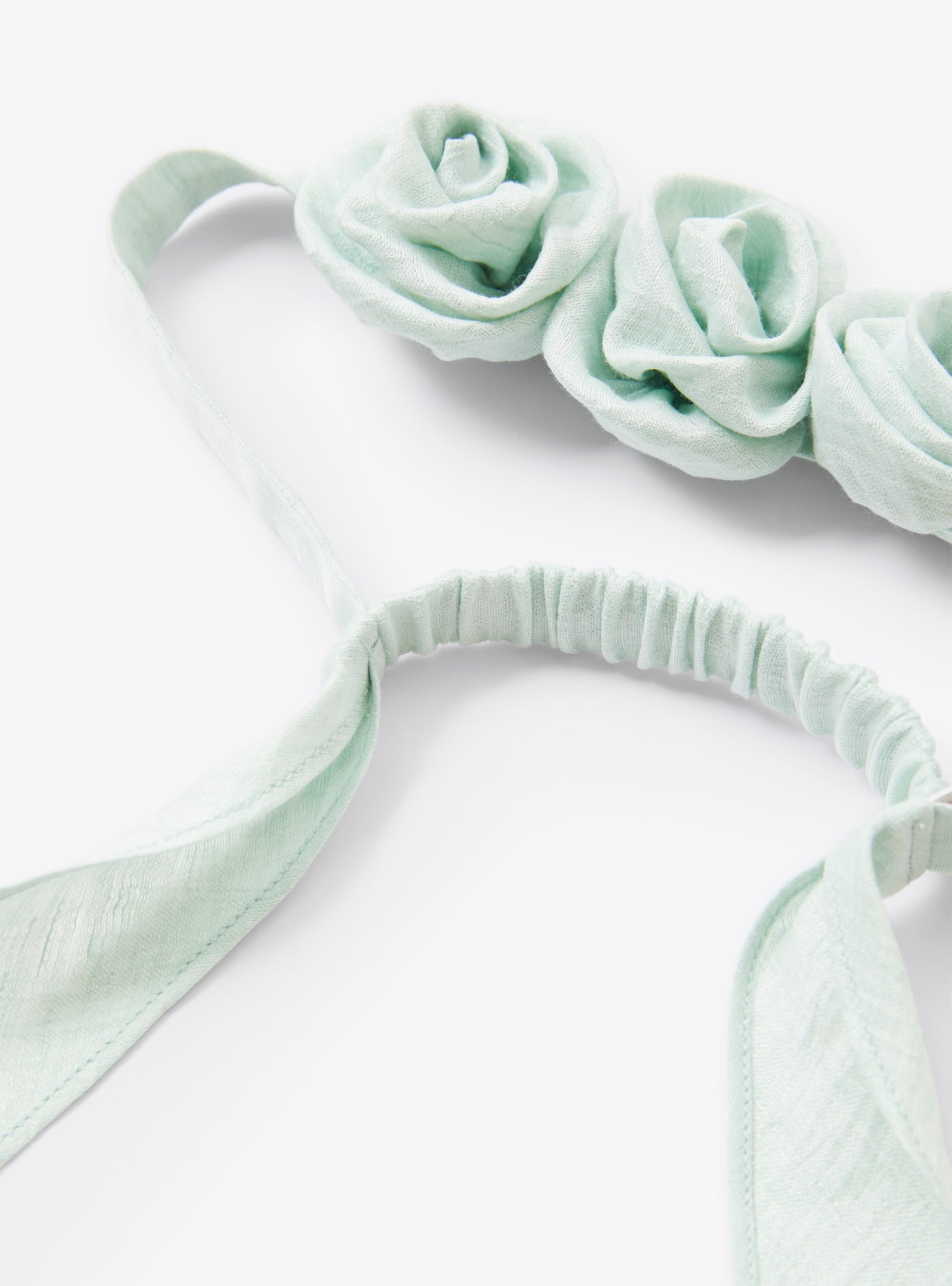 Headband with pretty roses in green shantung - Green | Il Gufo