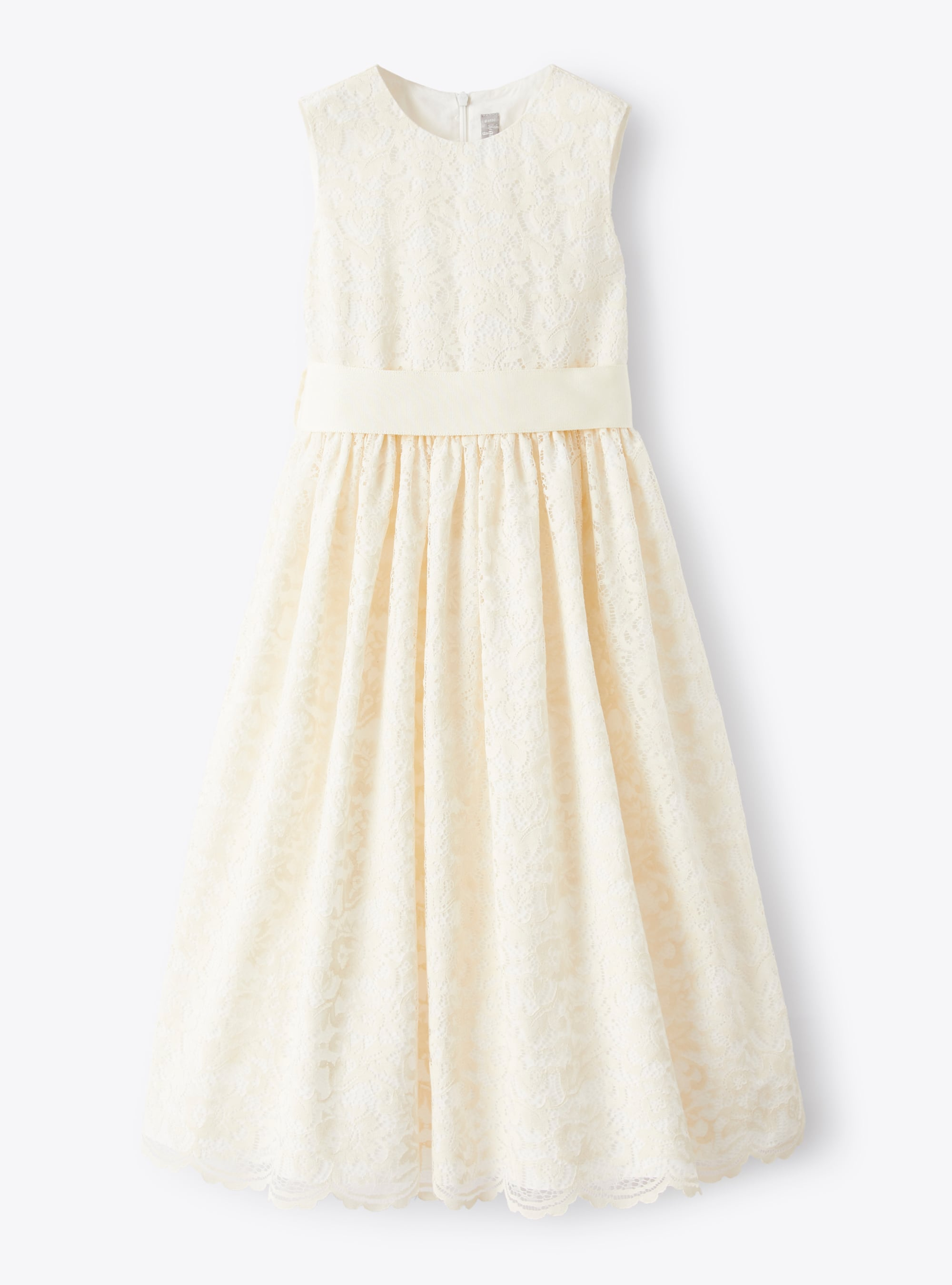 Sleeveless dress in lace with belt - White | Il Gufo