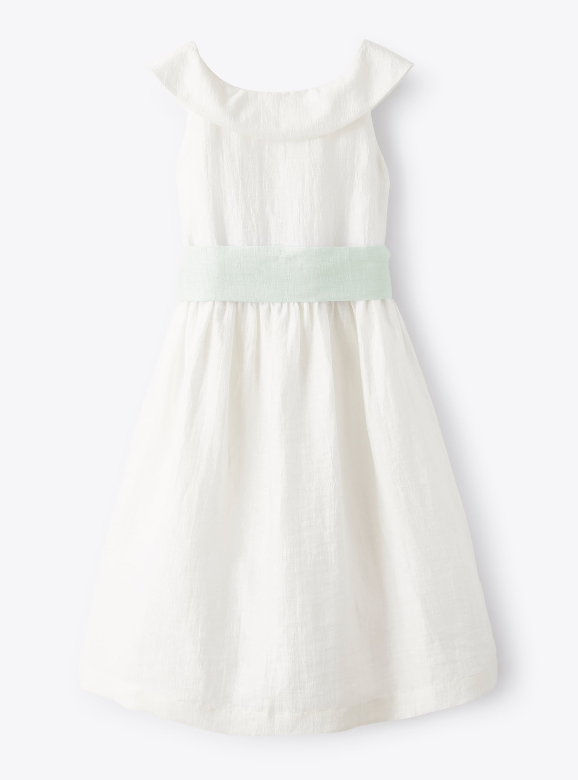 Dress in linen shantung with green belt - White | Il Gufo
