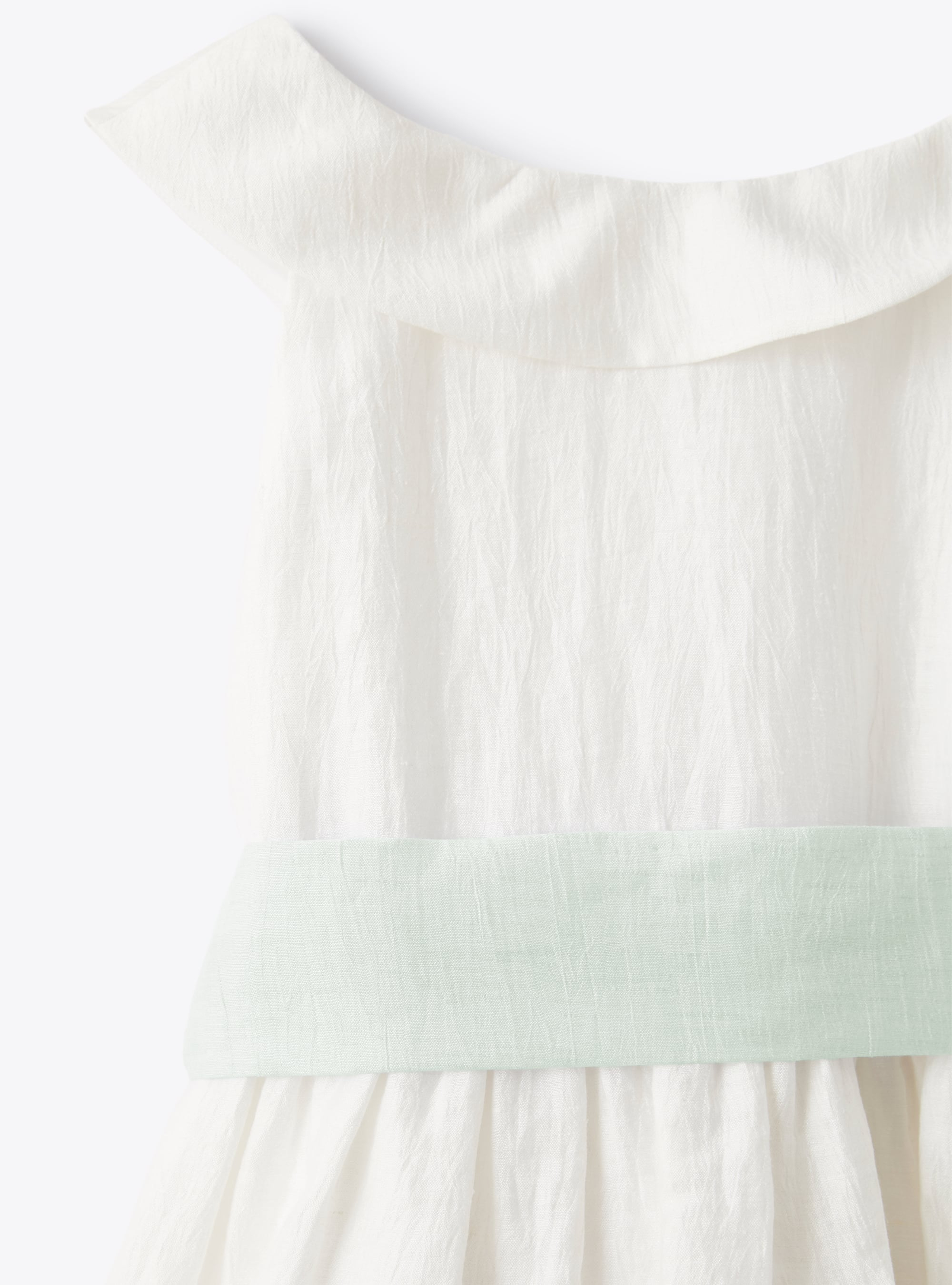 Vestito in shantung di lino con cintura verde - Bianco | Il Gufo