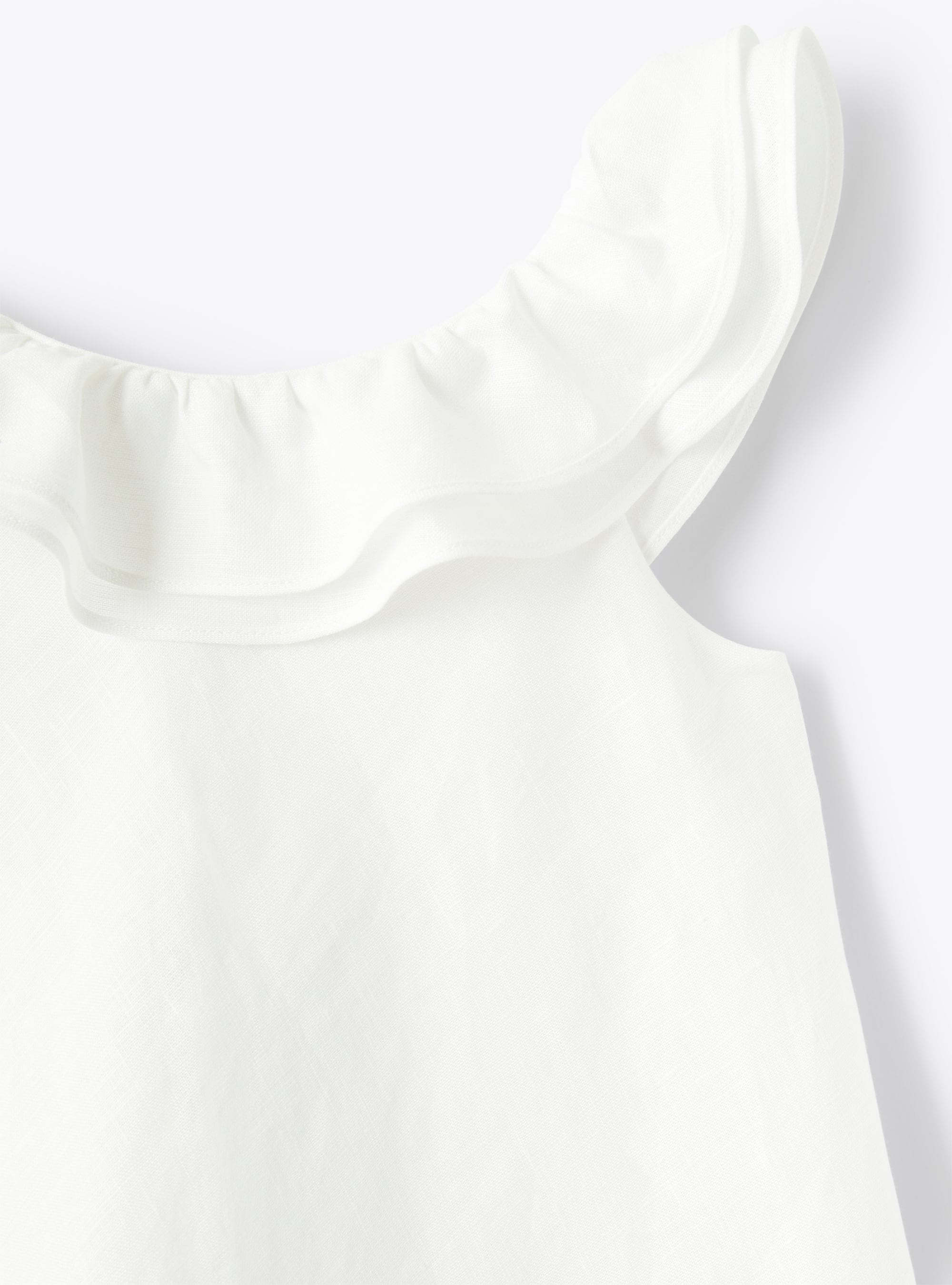 Linen dress with ruffle detail  - White | Il Gufo