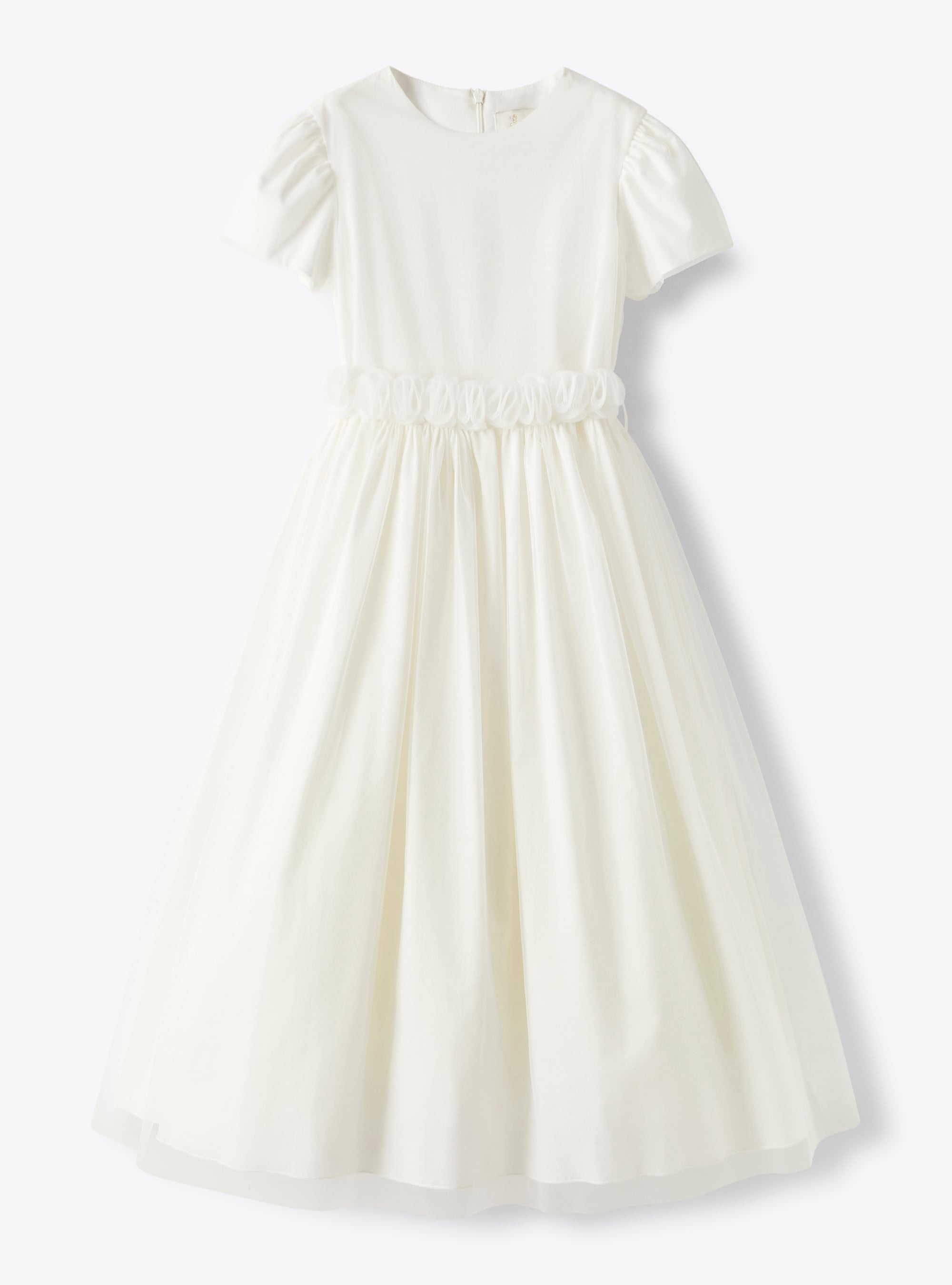 Tulle dress with milky-white raw-cut belt - White | Il Gufo
